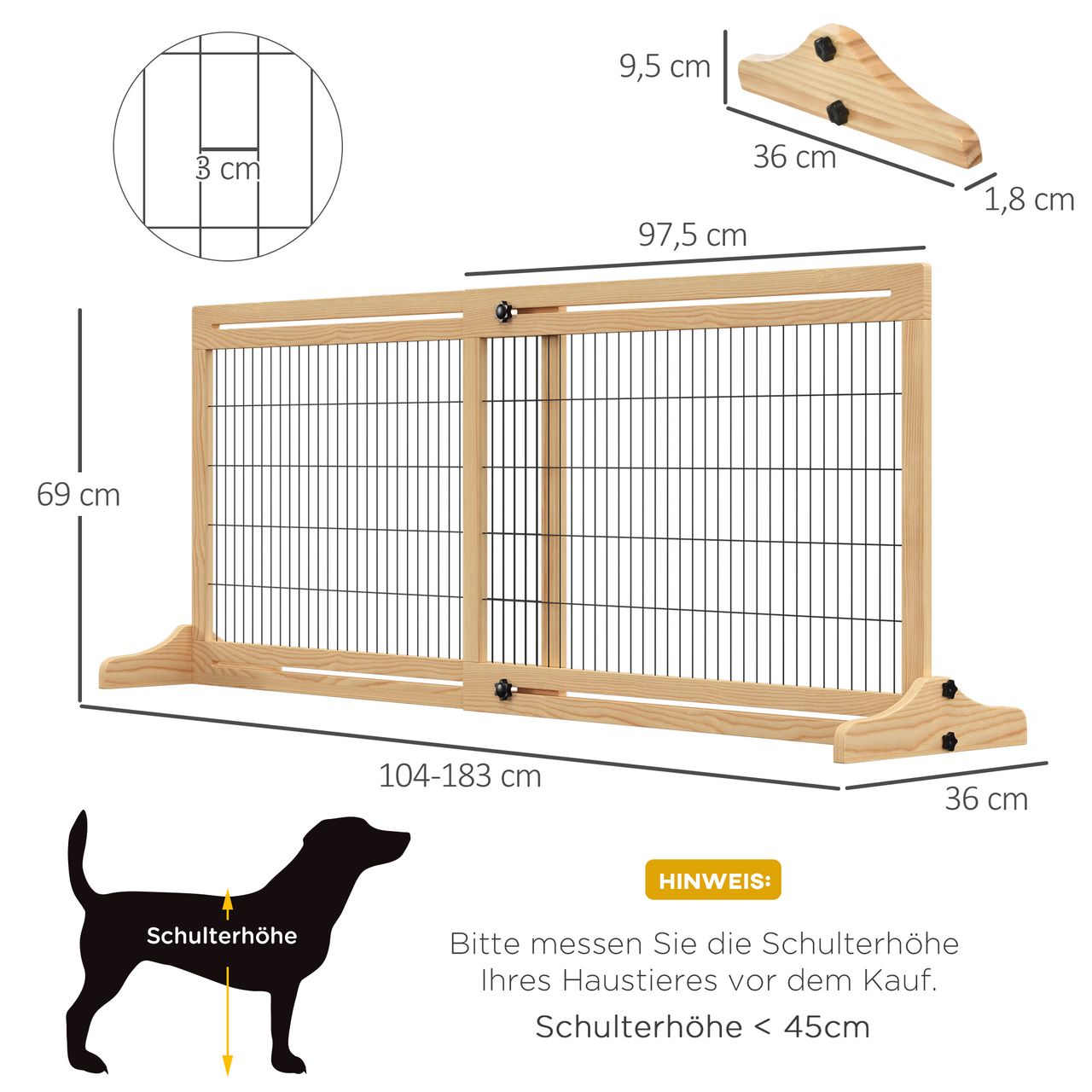 PawHut Hunde Absperrgitter aus Holz, Ausziehbares Türschutzgitter, Hundegitter