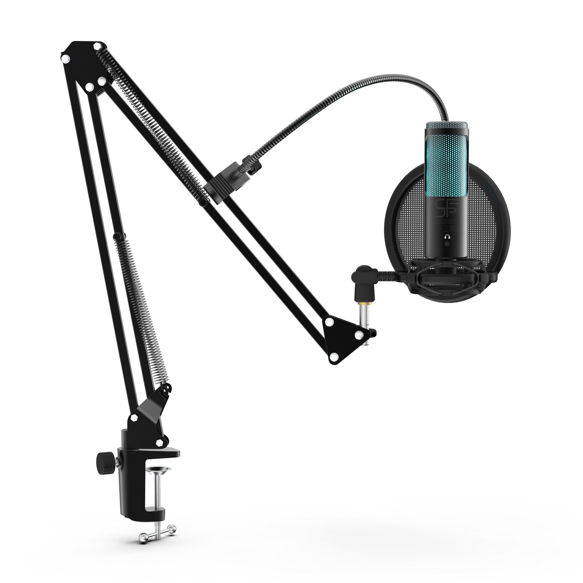 SCHALLFORT Mikrofon Vibe7-RGB (7-teilig), RGB-Beleuchtung, USB-C Plug & Play, AUX, Touch, Kondensator, Set