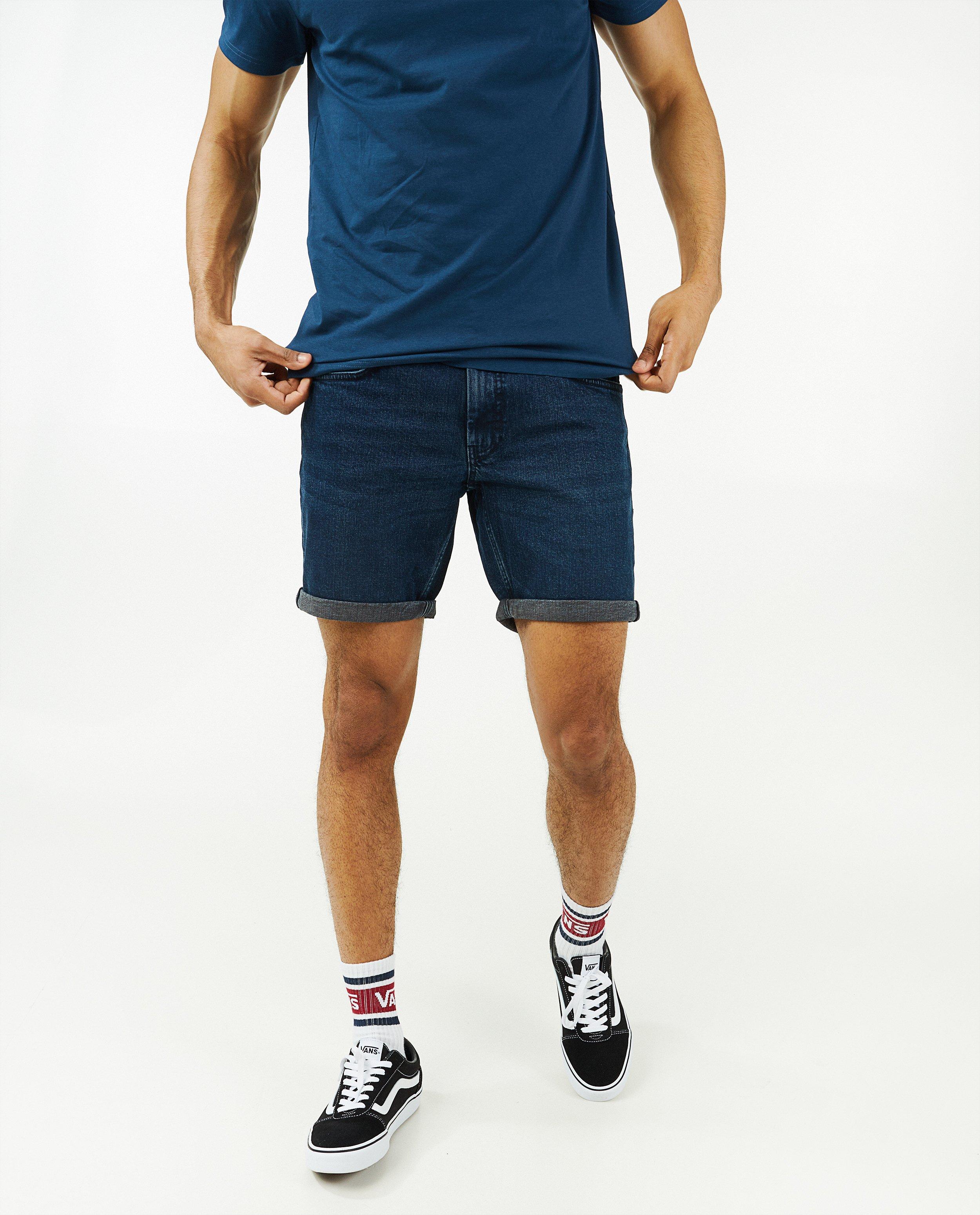 Pantaloni scurți din denim albastru închis pentru quarterback, Jeff, albastru închis