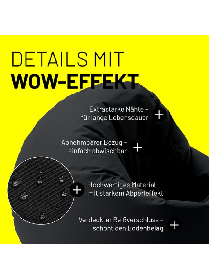 Lumaland Indoor/Outdoor-Sitzsack 2in1 Sitzsack 300l  120x80x75cm - schwarz günstig kaufen onesize
