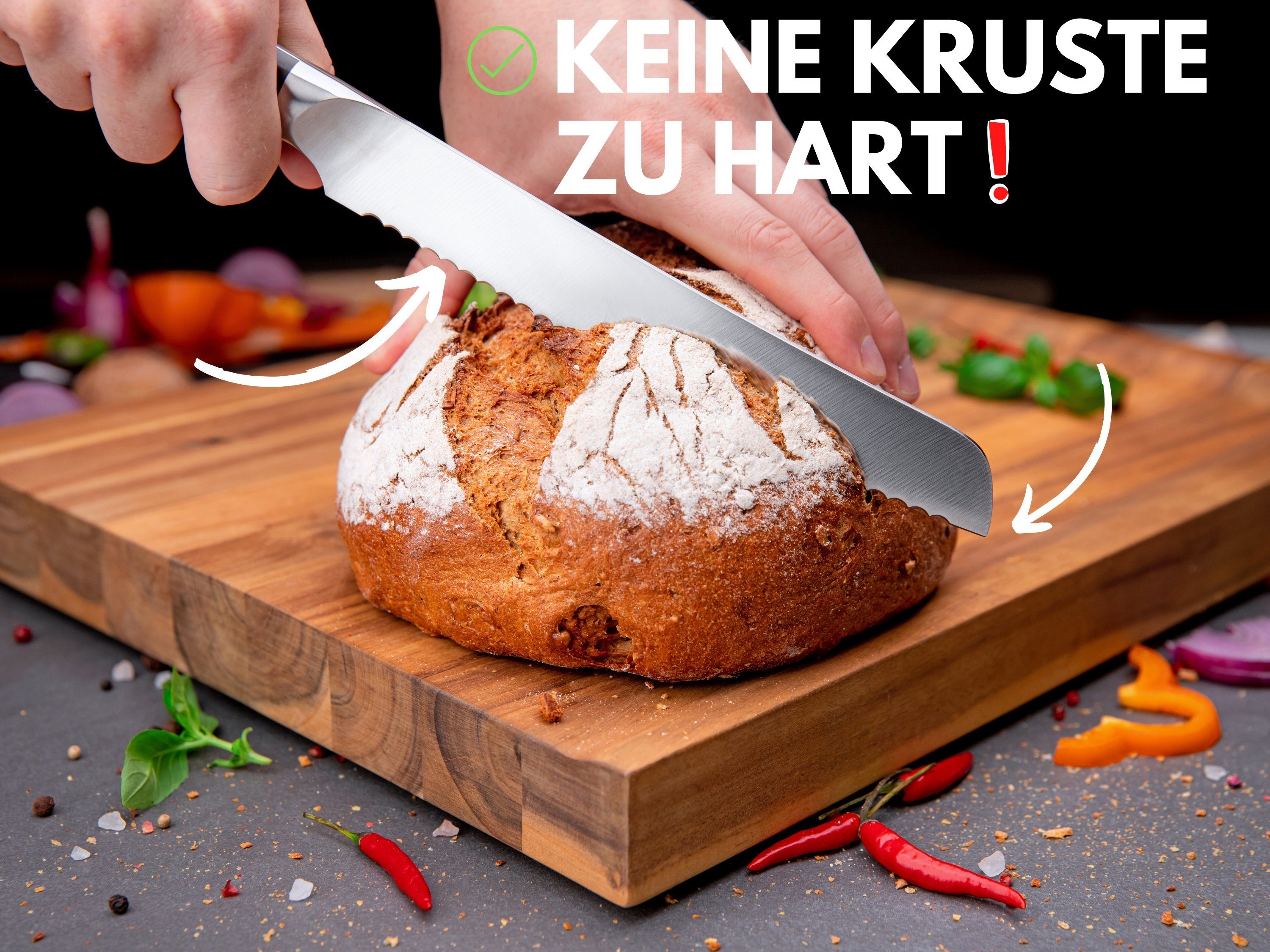 Hannah's Homebrand Brotmesser Brotmesser mit flachem Wellenschliff aus Ebenholz, Brotmesser mit verblüffend leichtem Schnitt