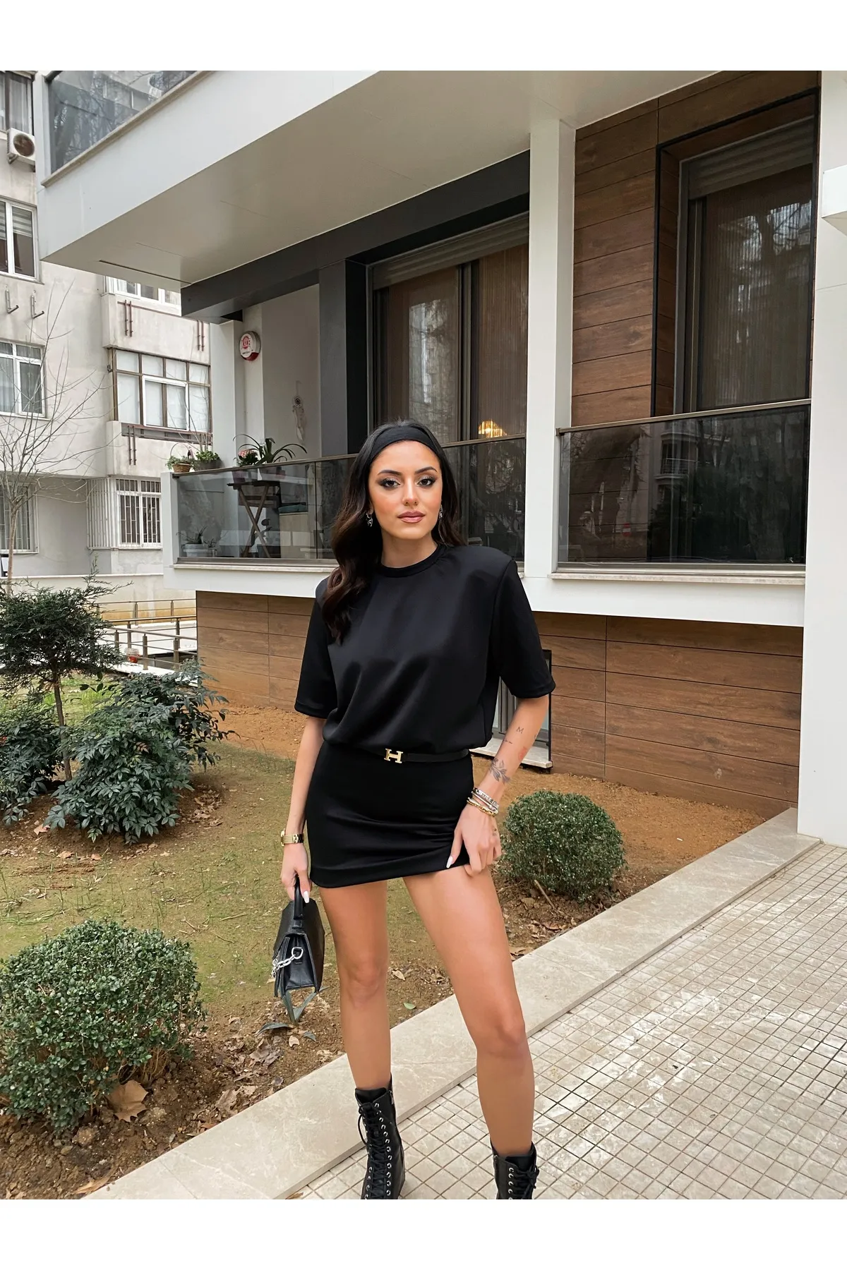 MEECY  Schwarzes Lycra-T-Shirt-Kleid für Damen