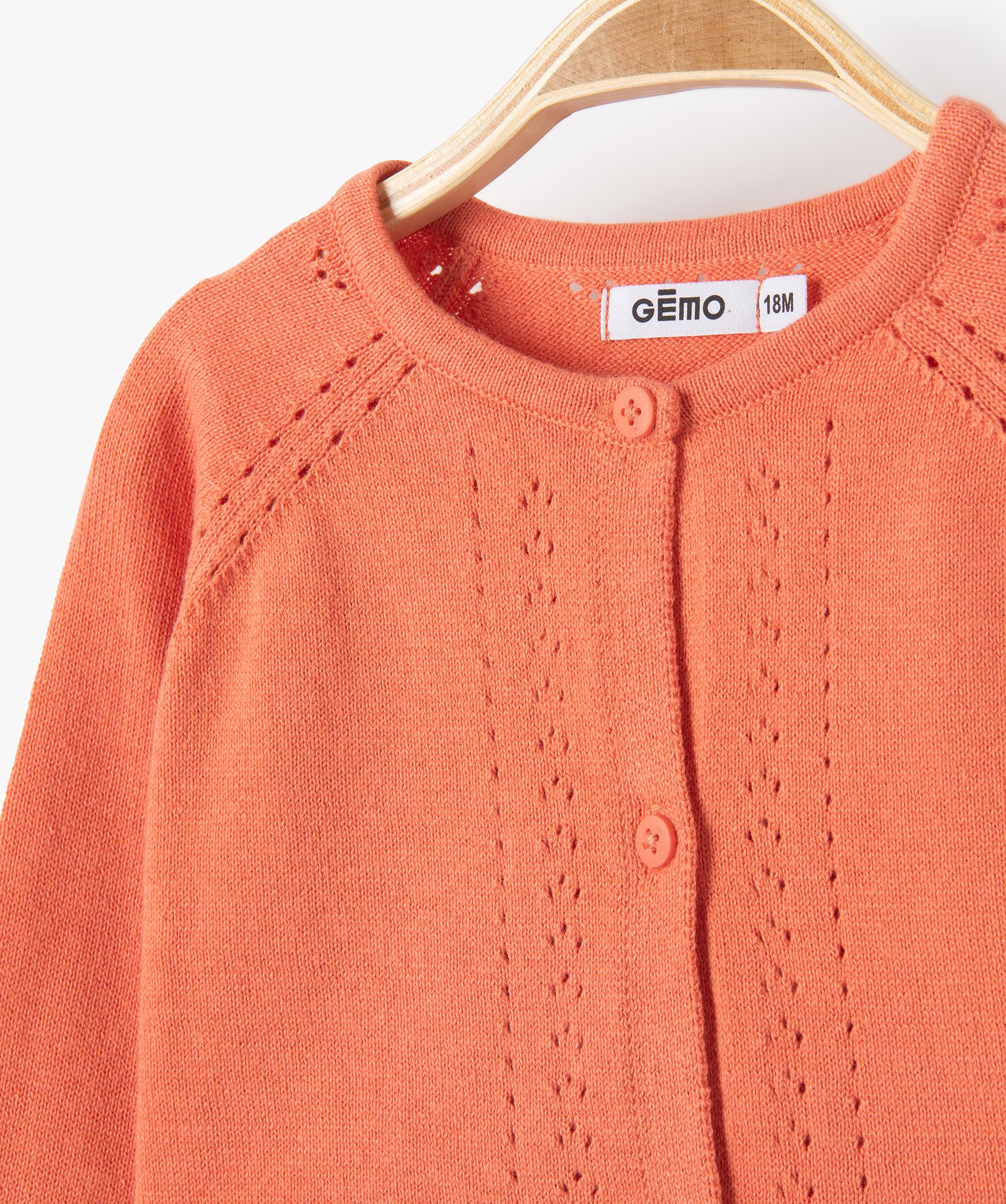 Gilet bébé fille court à maille ajourée orange | GEMO