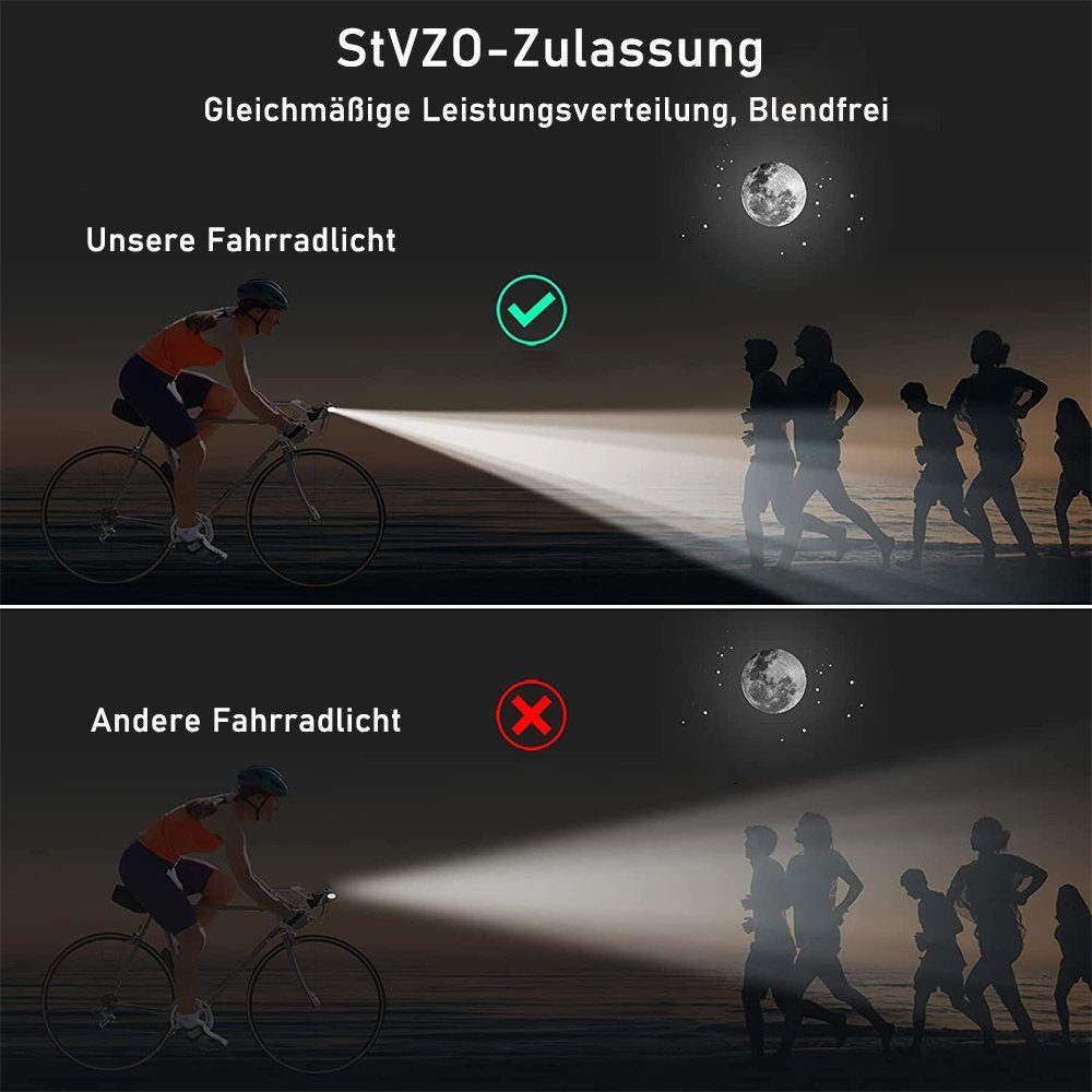 AUKUU Fahrradbeleuchtung Fahrradbeleuchtung LED Fahrradlicht Set, Fahrradbeleuchtung USB, Aufladbar und Wasserdicht