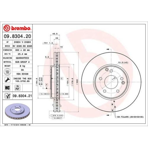 09.8304.21 BREMSSCHEIBE BREMBO VA  VP2 - ATU