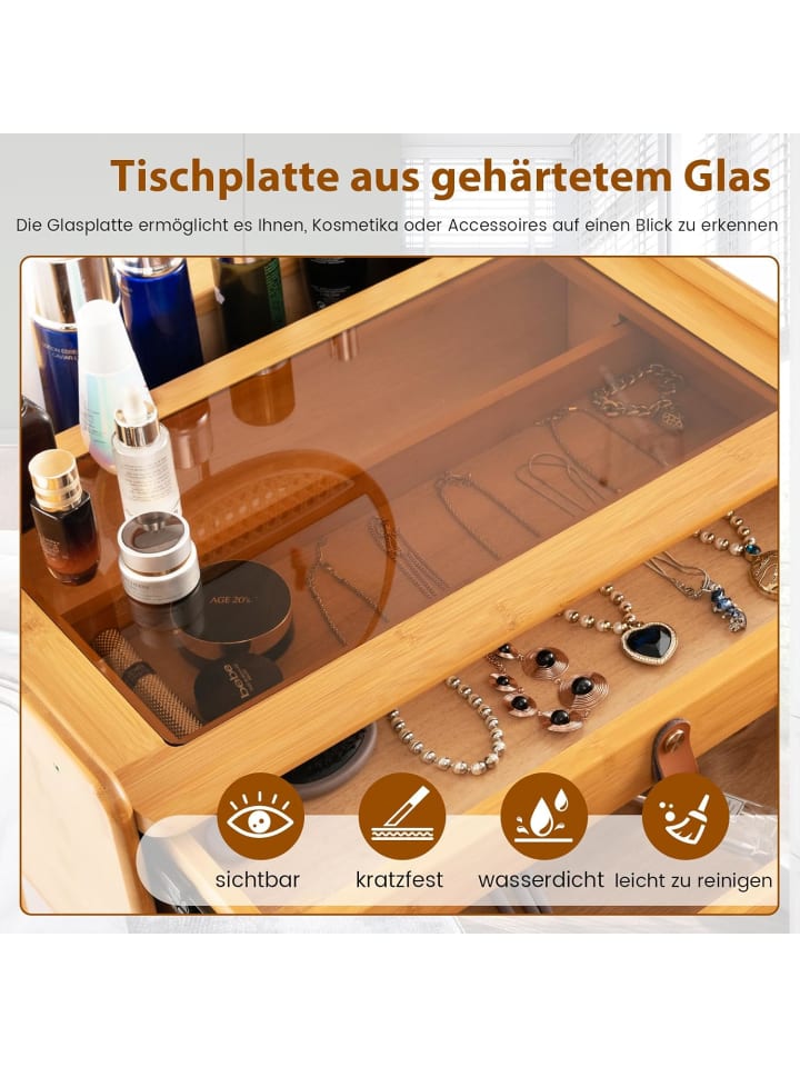 COSTWAY Schminktisch mit Spiegel in Gelb günstig kaufen 125 cm