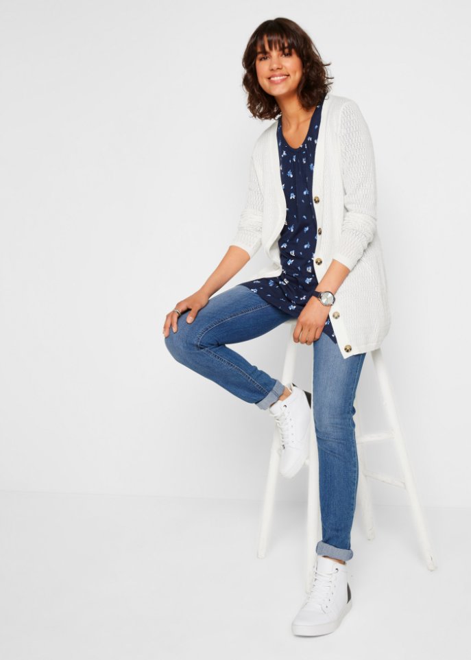 Bedrucktes Zipfel-Shirt mit V-Ausschnitt