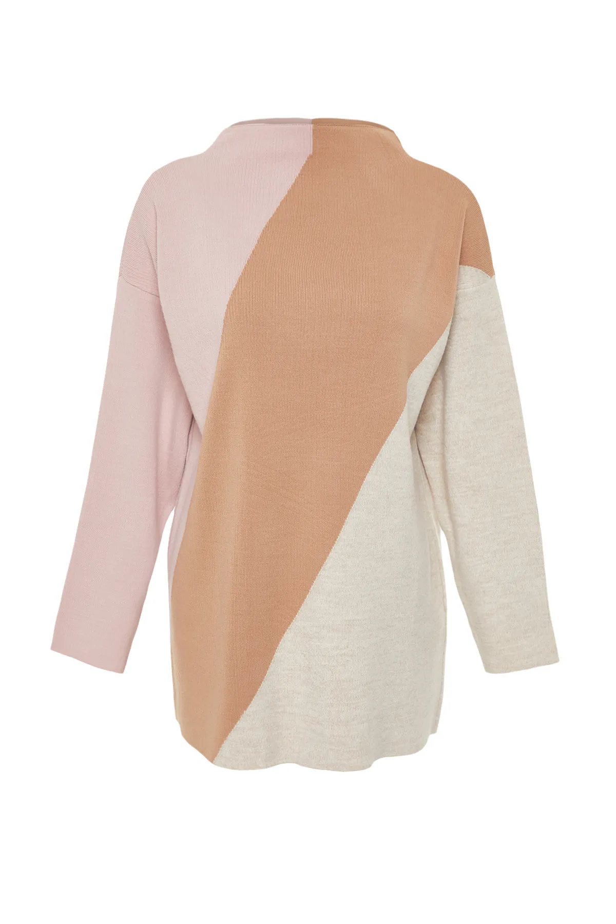 Trendyol Modest  Puderfarbener Strickpullover mit Stehkragen und Blockfarben TCTAW24AK00006