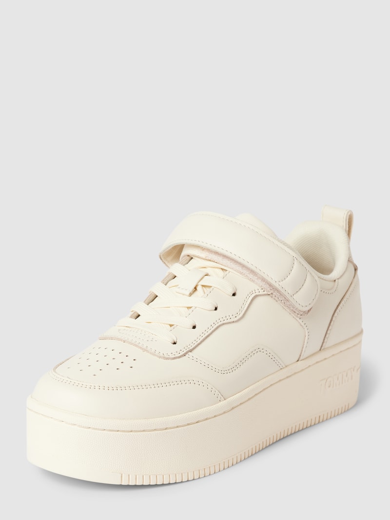 Plateau-Sneaker aus Leder mit Label-Details Modell 'VELCRO' in beige