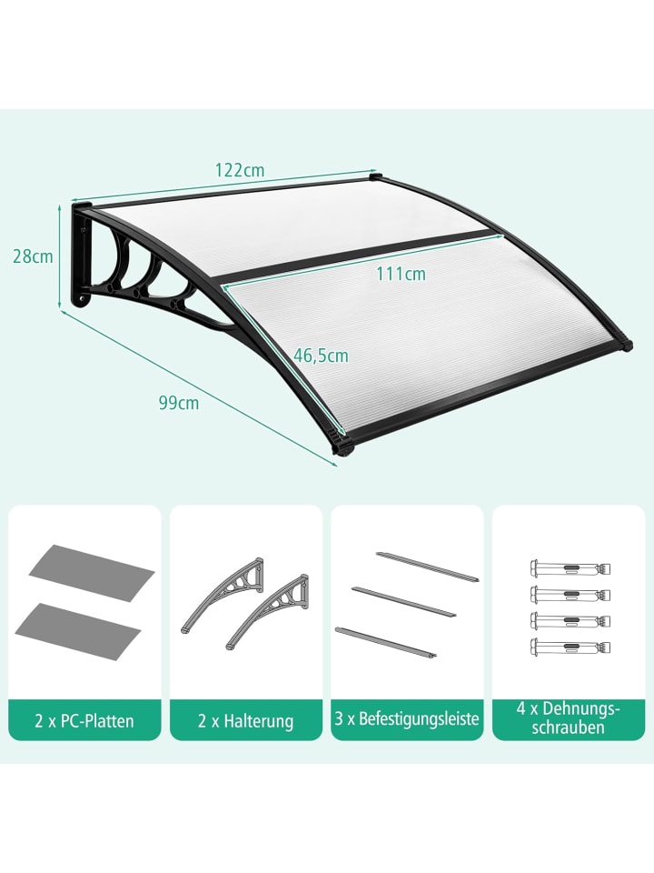COSTWAY Vordach für Haustür 122x99cm in Grau günstig kaufen onesize