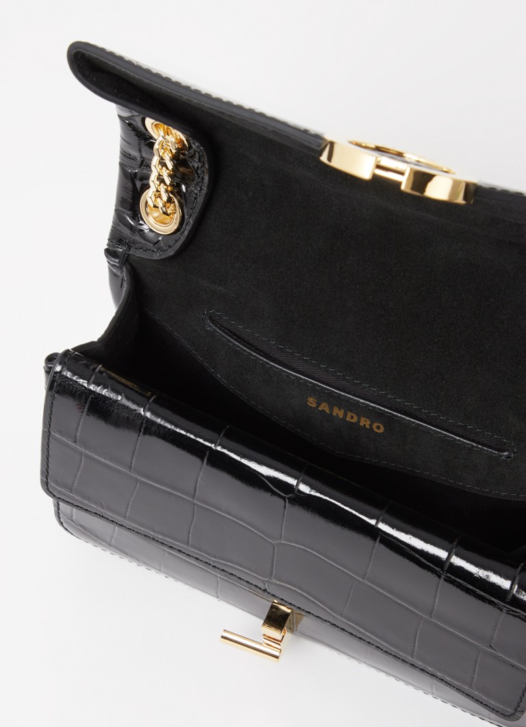 Sandro Calfskin Shoulder Bag with Crocodile Texture