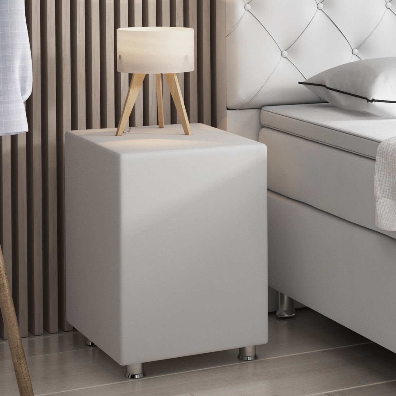 IHG IHG Nachttisch Hocker Kara Kunstleder weiß