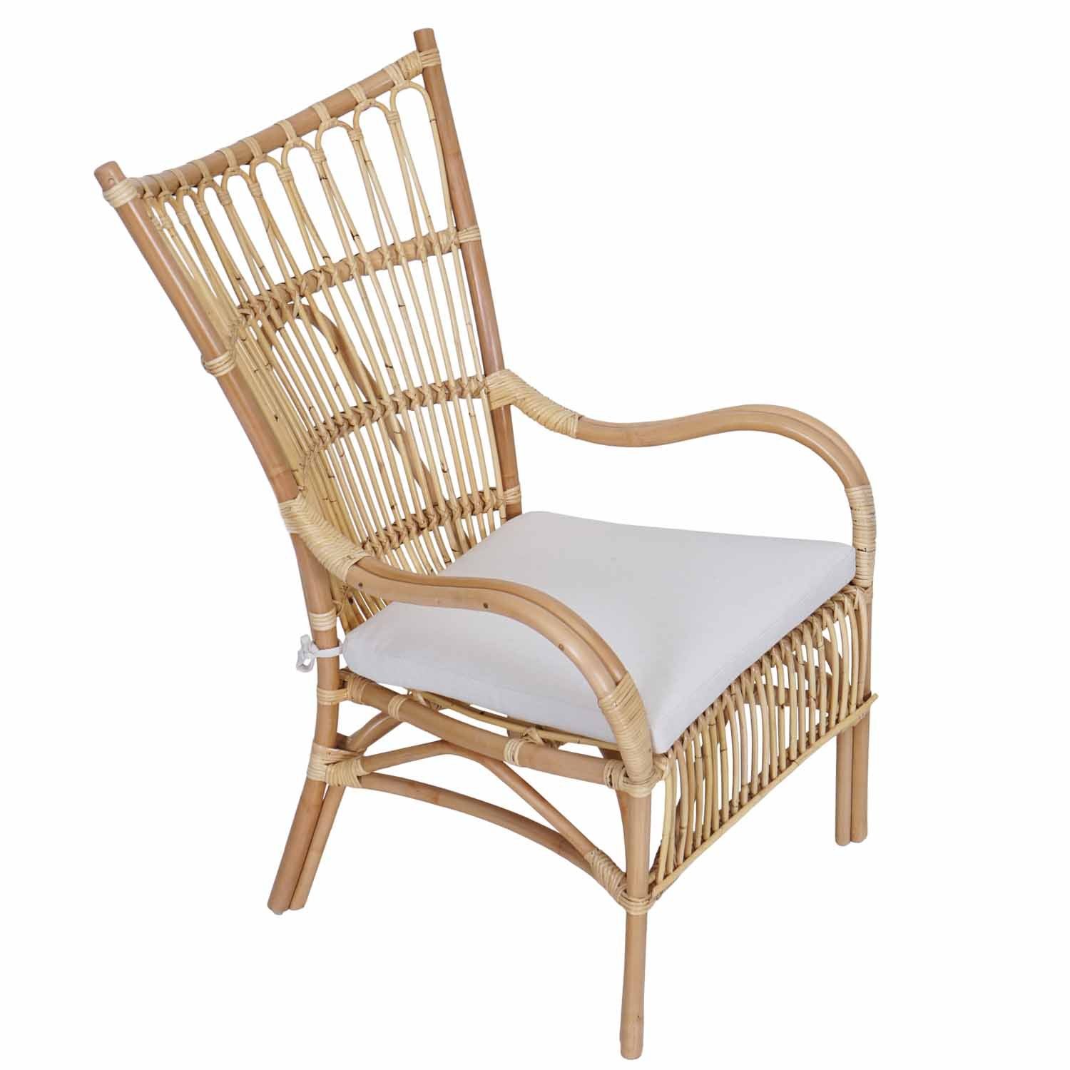 Casa Moro Rattanstuhl Rattansessel Sari mit Sitzkissen Retro Loungesessel, Rattanstuhl aus Natur-Rattan handgefertigt