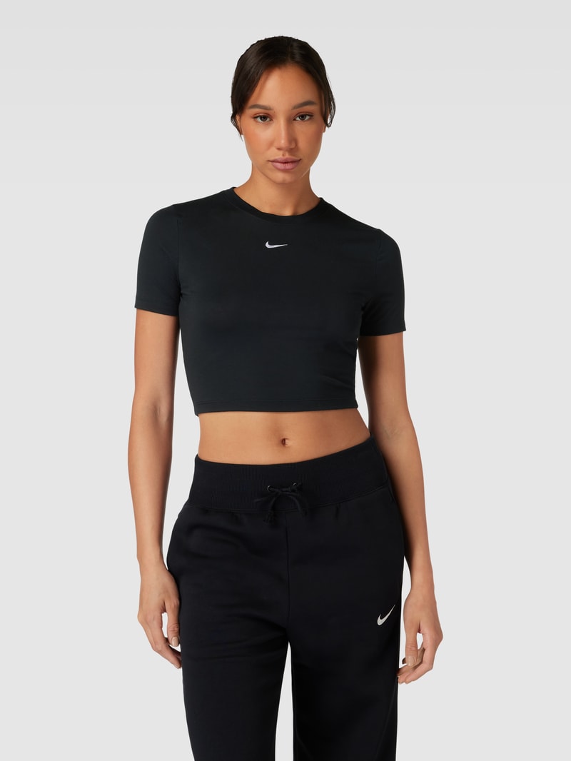 Crop Top mit Logo-Stitching in schwarz
