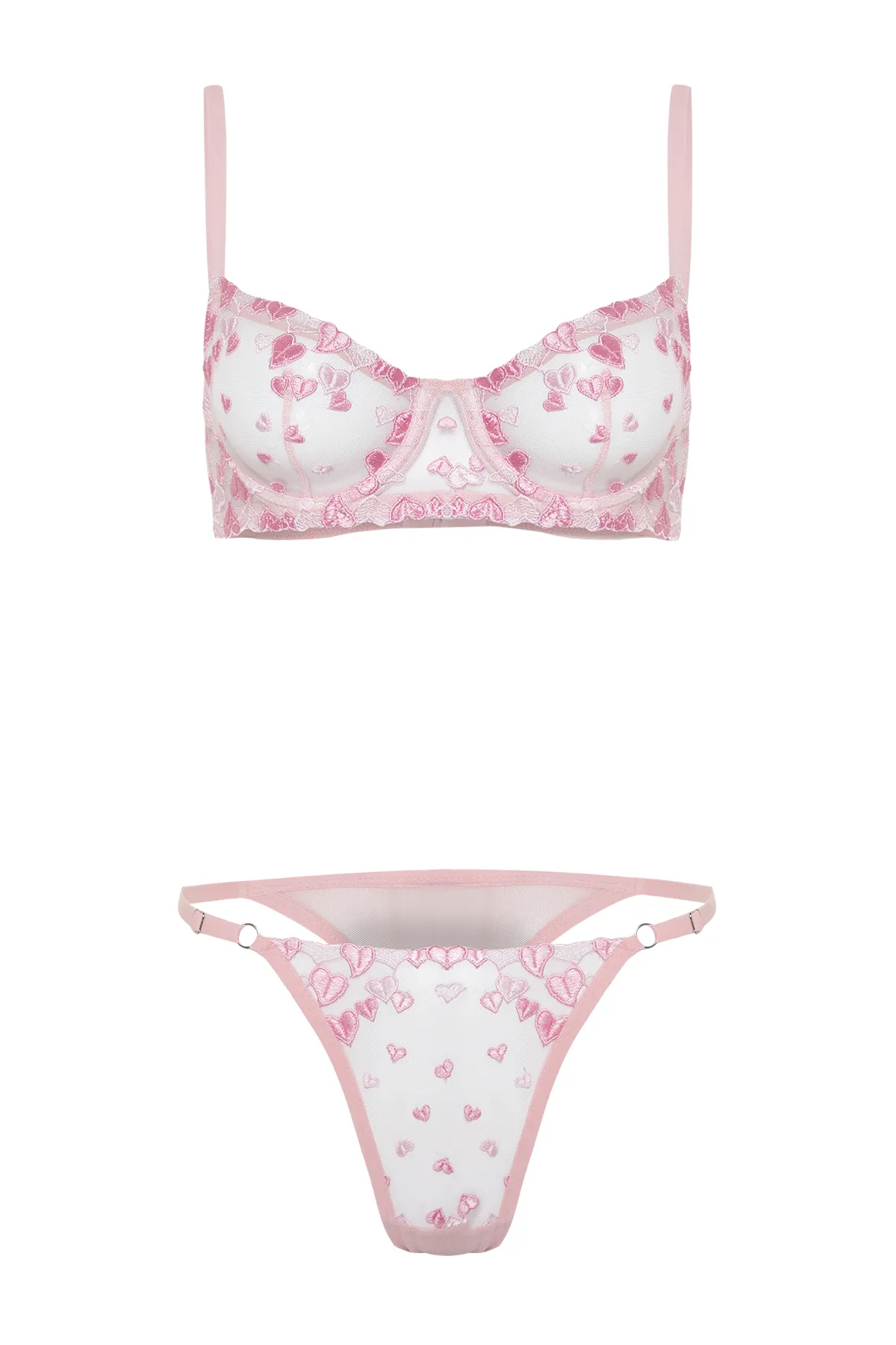 Trendyol Collection  Rosa, besticktes Spitzen-Dessous-Set mit String-Trägern und ohne Kappe aus Strick THMAW24CC00015