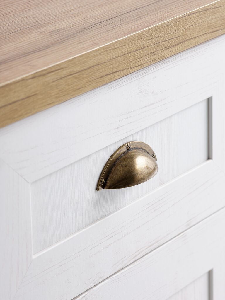 Commode MARKSKEL, 3 portes, 3 tiroirs, blanc/chêne