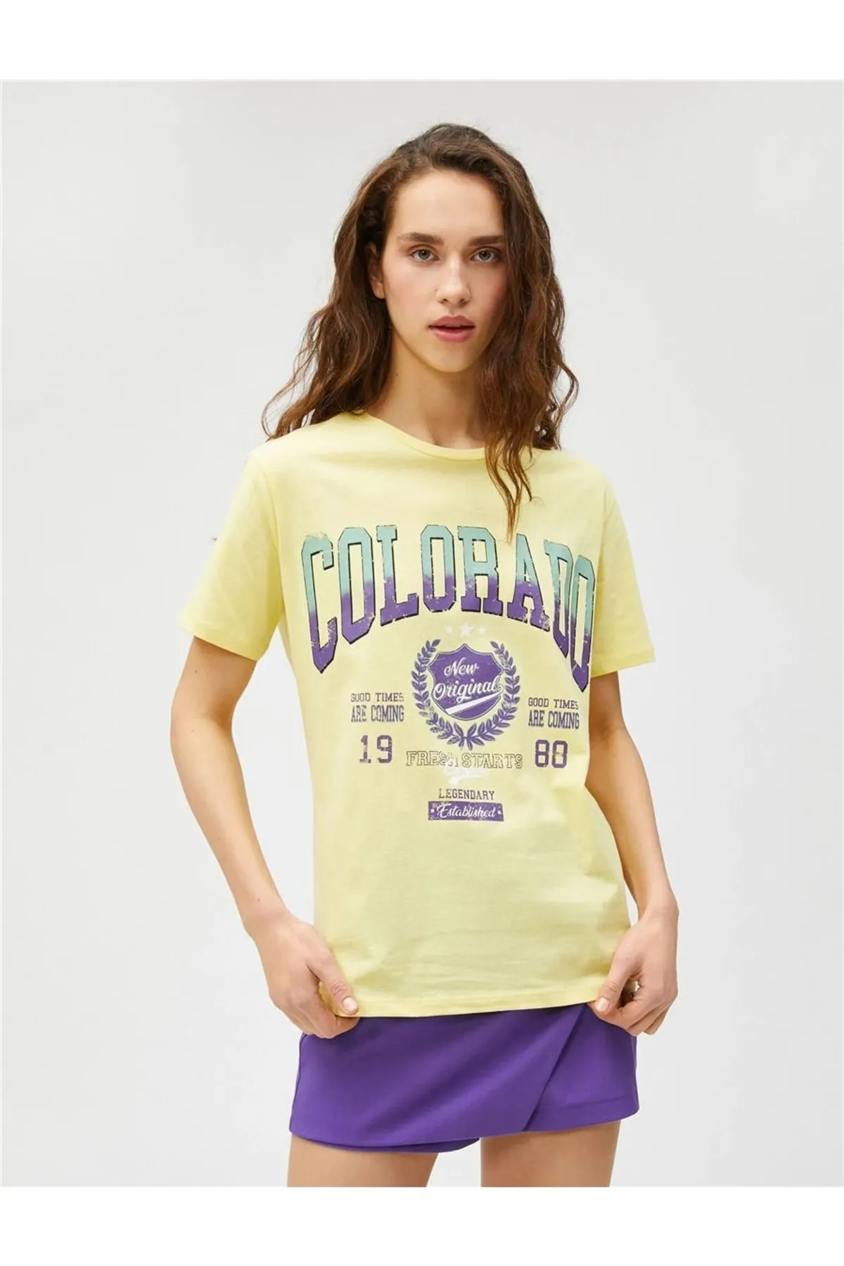 Koton  3sal10207ık 160 Gelbes Kurzarm-T-Shirt aus Baumwolljersey für junge Mädchen