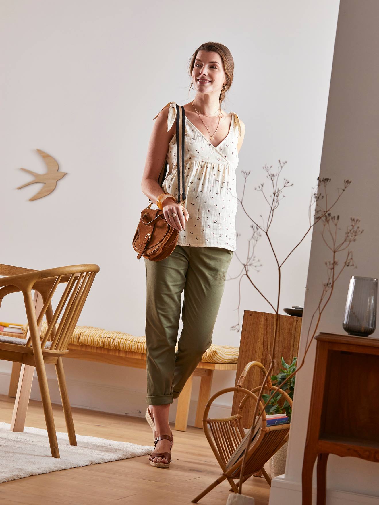 Pantalon chino de grossesse en coton stretch kaki
