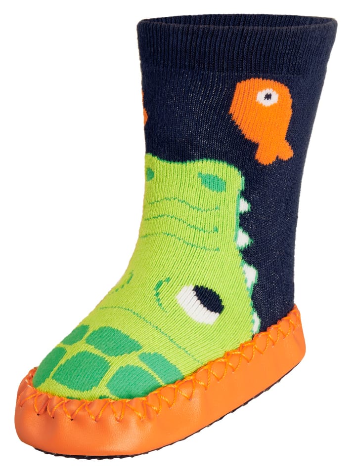 Playshoes Hüttenschuh Krokodil in Marine/Grün günstig kaufen