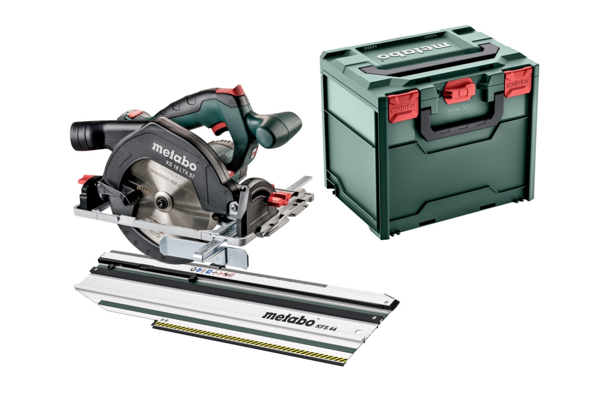 Sega circolare a batteria Metabo 691195000 KS 18 LTX 57 18V (batterie e caricabatterie esclusi) + Guida per tagli trasversali KFS 44
