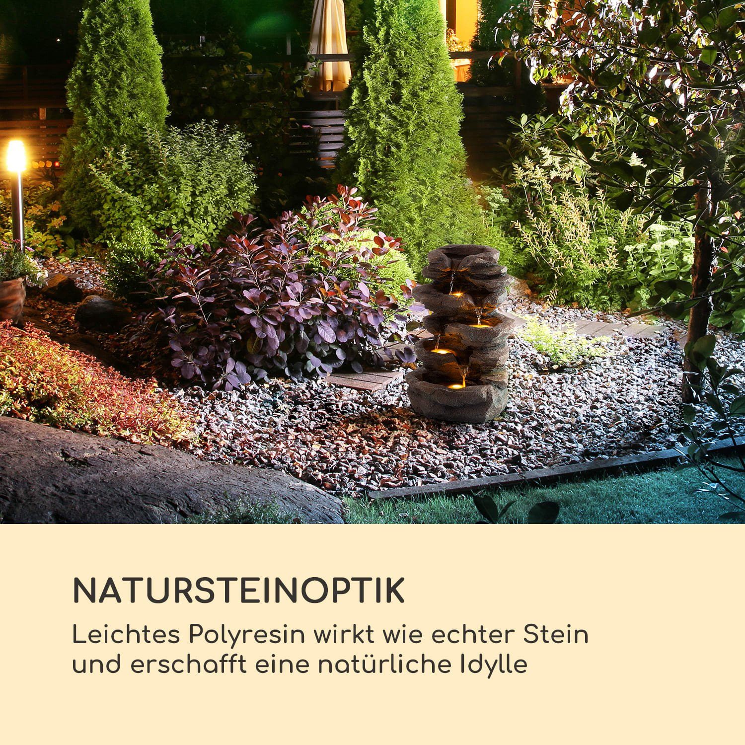 blumfeldt Wasserspiel Stonehenge Solarbrunnen, (Set, 5 tlg., inkl. Pumpe,Solarpanel;LED-Beleuchtung und Anschlussmaterial), spring zimmer zier brunnen led-beleuchtung terasse solar outdoor