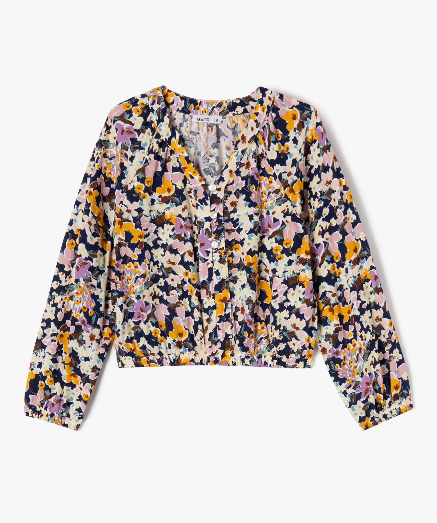 Chemise à manches longues à motifs fleuris fille multicolore | GEMO