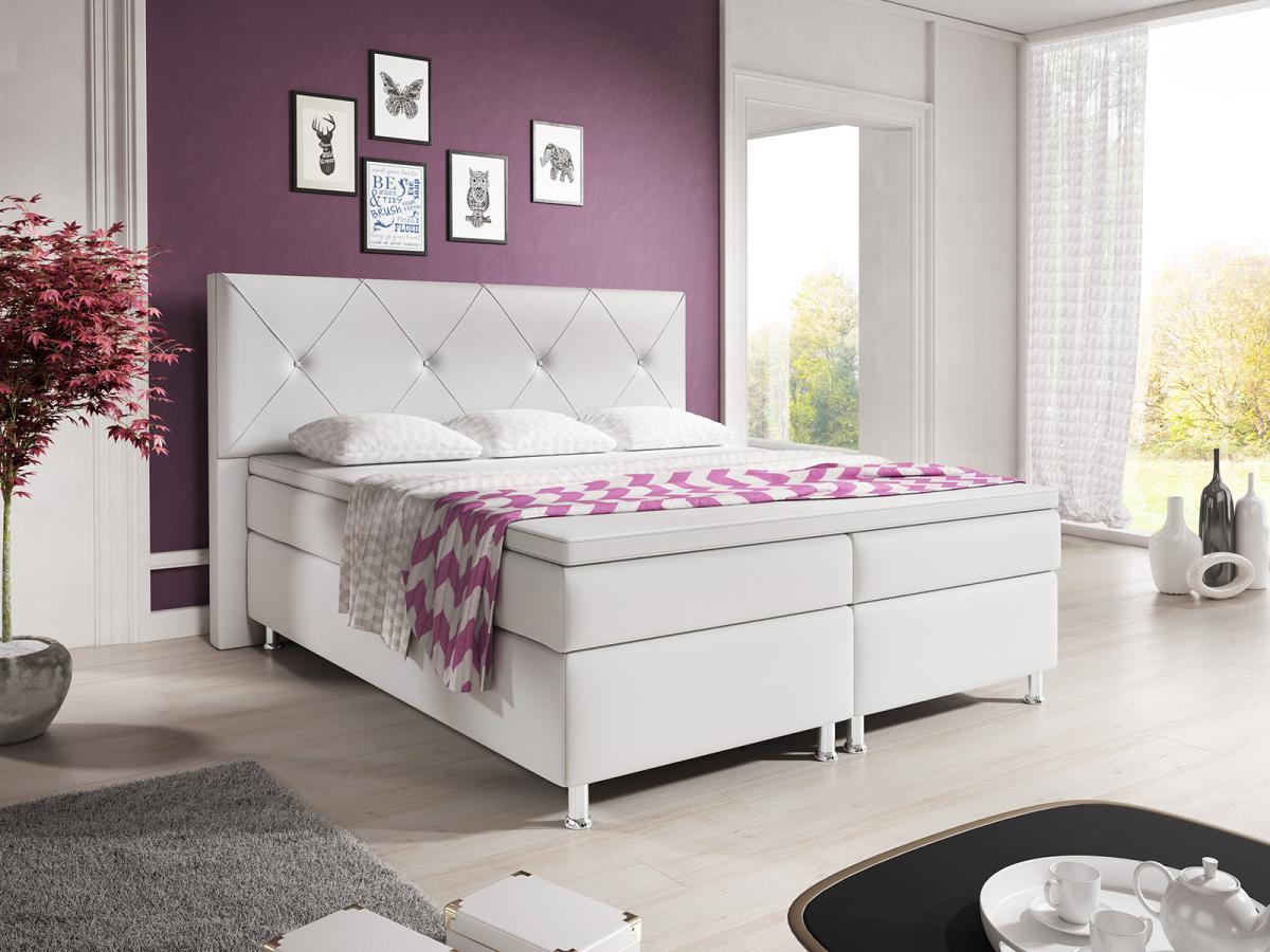 IHG Boxspringbett Oxford 180x200 cm Kunstleder Weiß
