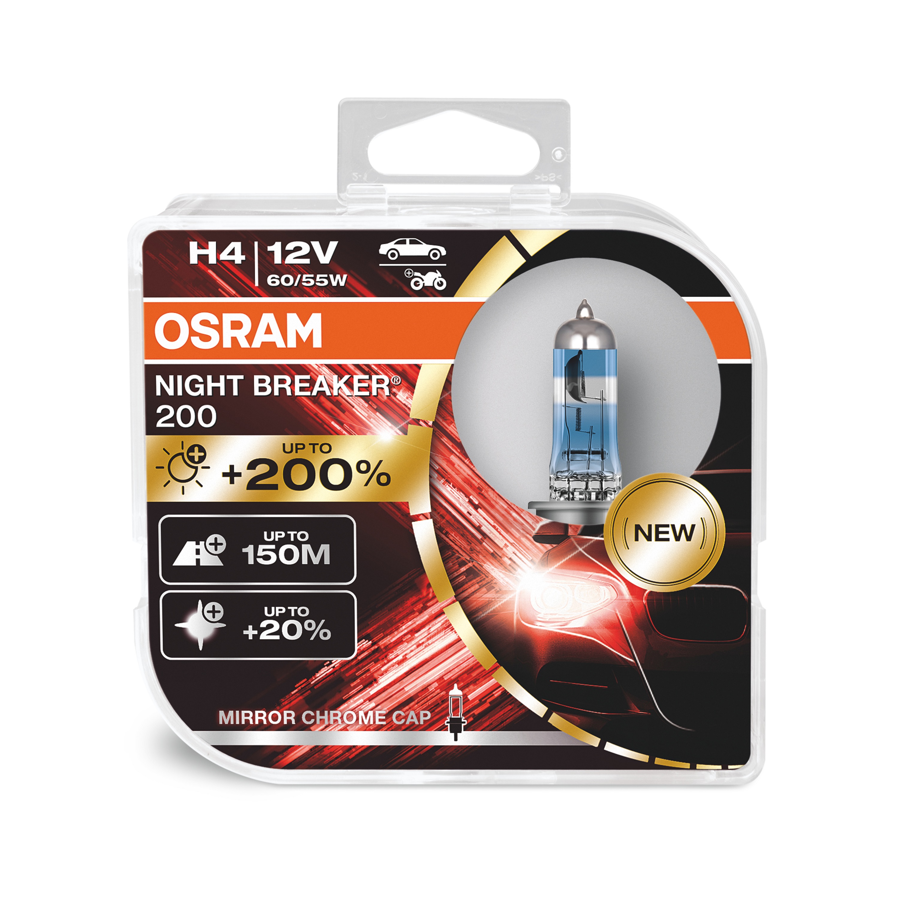 OSRAM Night Breaker® 200 H4 12 V 55/60-W-Glühlampen, 2 Stück - ATU