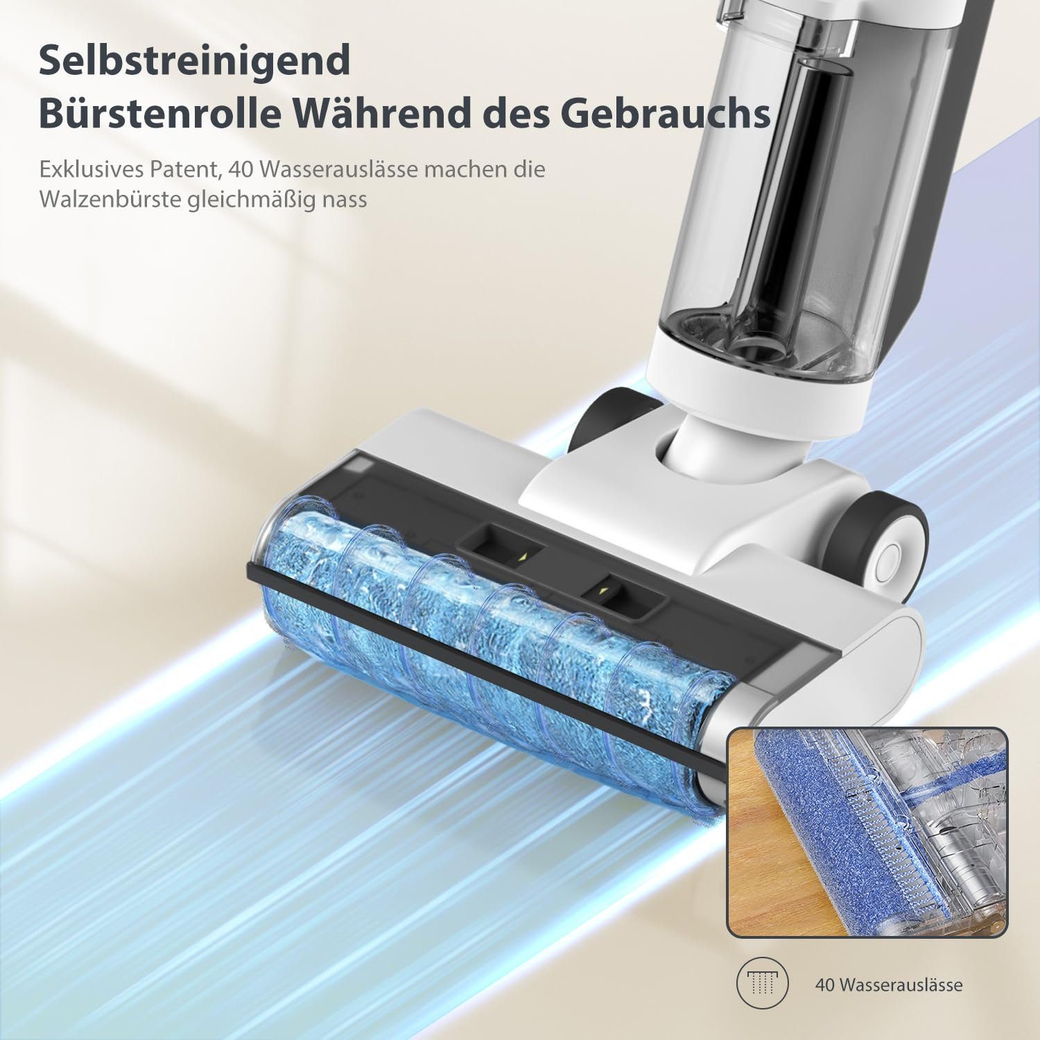 JONR Nass-Trocken-Akkusauger ED12, 200,00 W, Ultraleicht, 30-Minuten, Intelligente Nass-Trocken-Technologie und automatische Reinigungsfunktion, verbessertes Kantenreinigungsdesign, geeignet für Harte Böden
