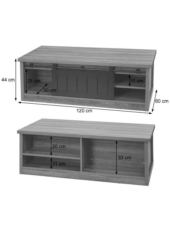 MCW Couchtisch K75 mit Schiebetüre und 6 Staufächer, Braun günstig kaufen onesize