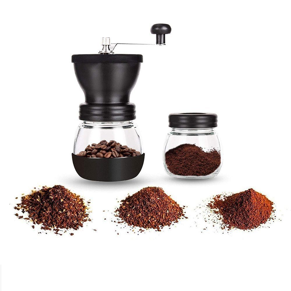 Zimtky Kaffeemühle Kaffeemühle manuell, mit 2 Gläsern Edelstahlgriffe, kaffeemühlen