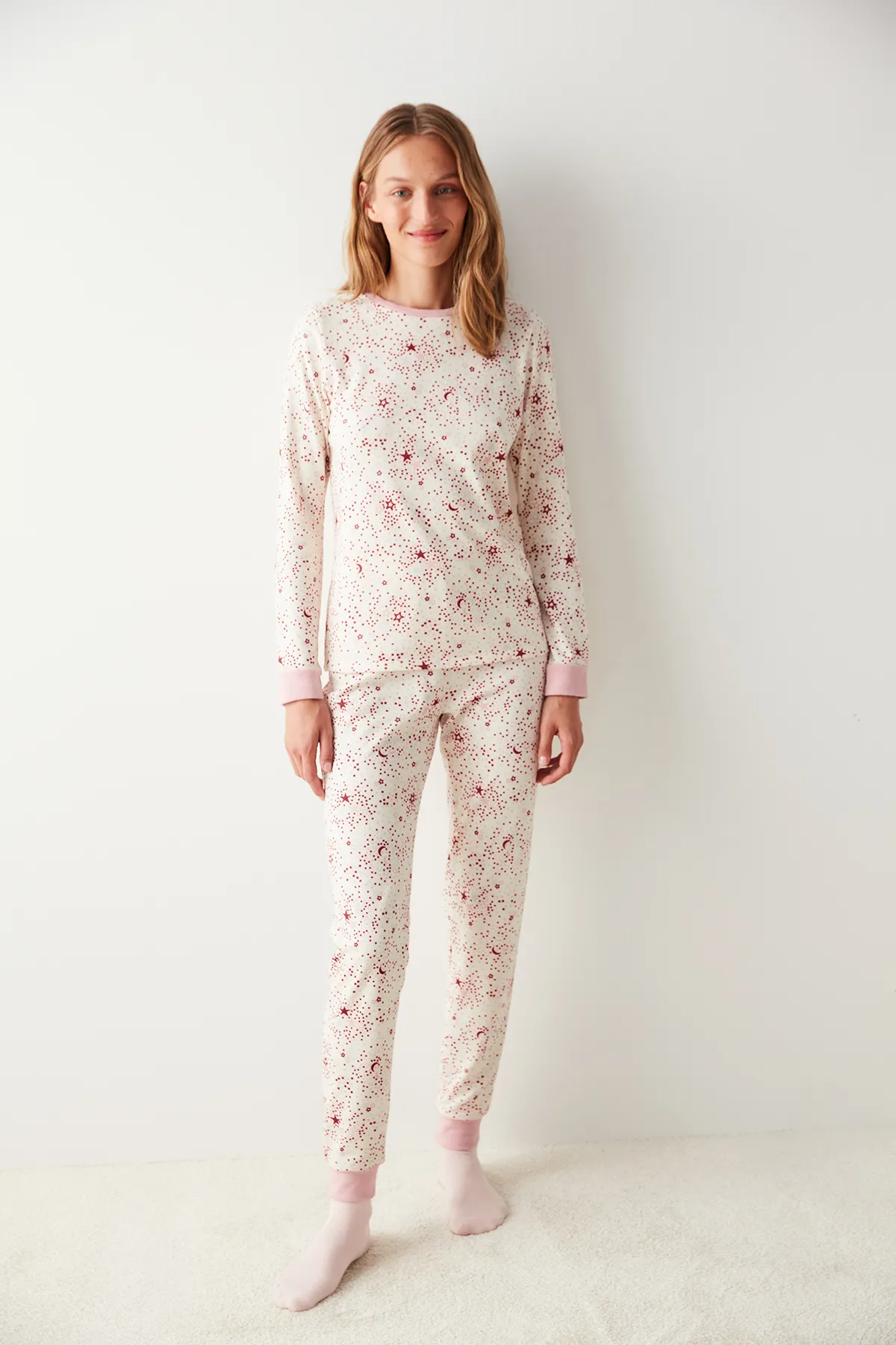 Penti  Ecrufarbenes Galaxy-Thermohosen-Pyjama-Set