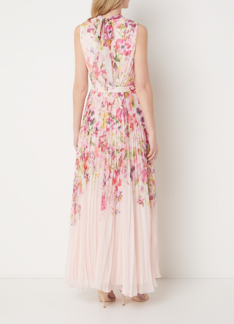 Rochie lungă Phase Eight Dahlia cu imprimeu floral și pliuri.