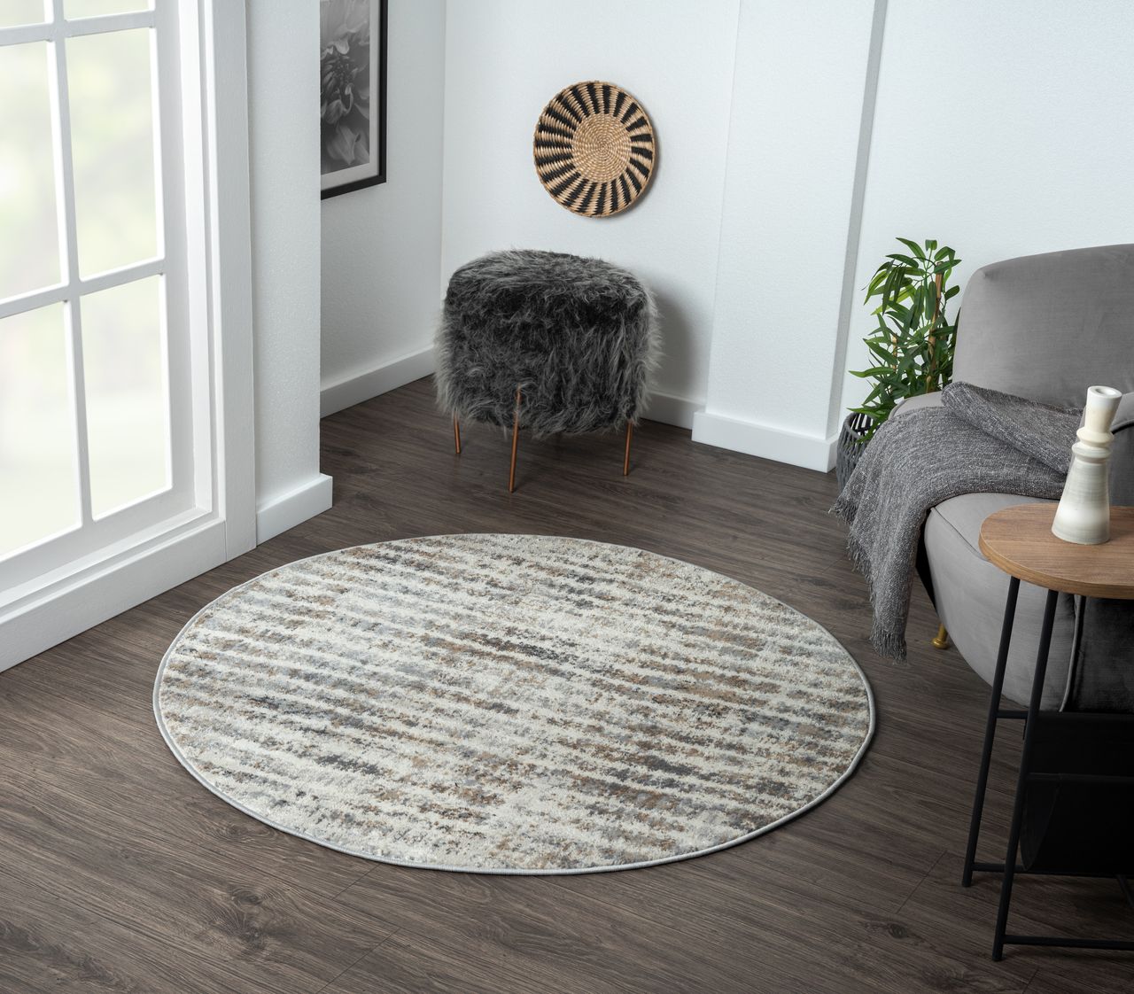 MyFlair Teppich Mystique , 120cm x 120cm, Farbe Beige, rund, Florhöhe 8mm
