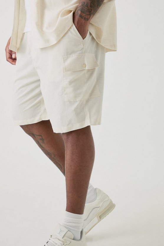 Plus lockere Leinen-Cargoshorts mit elastischem Bund