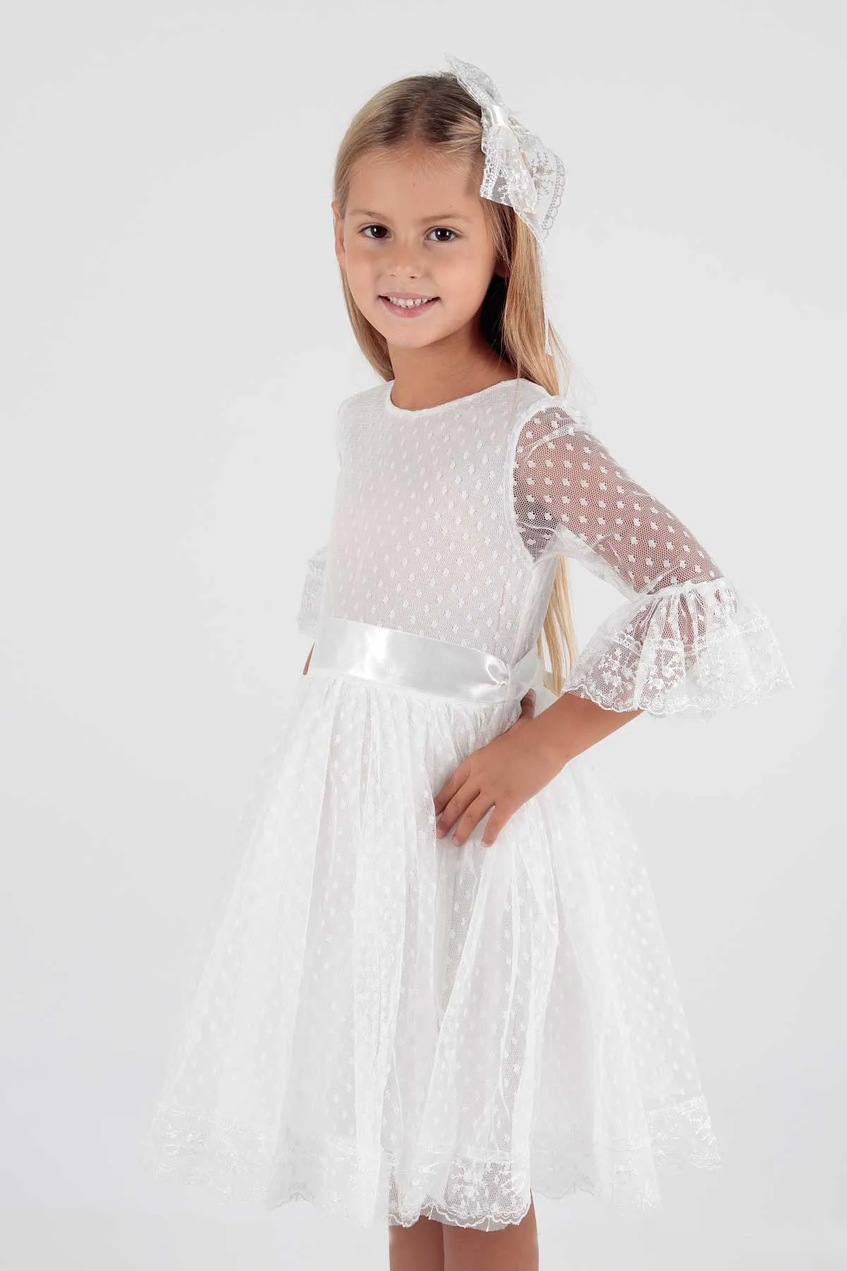 AHENGİM  Trendiges Abendkleid für Mädchen mit Schnalle und Tüllspitze Ak2209