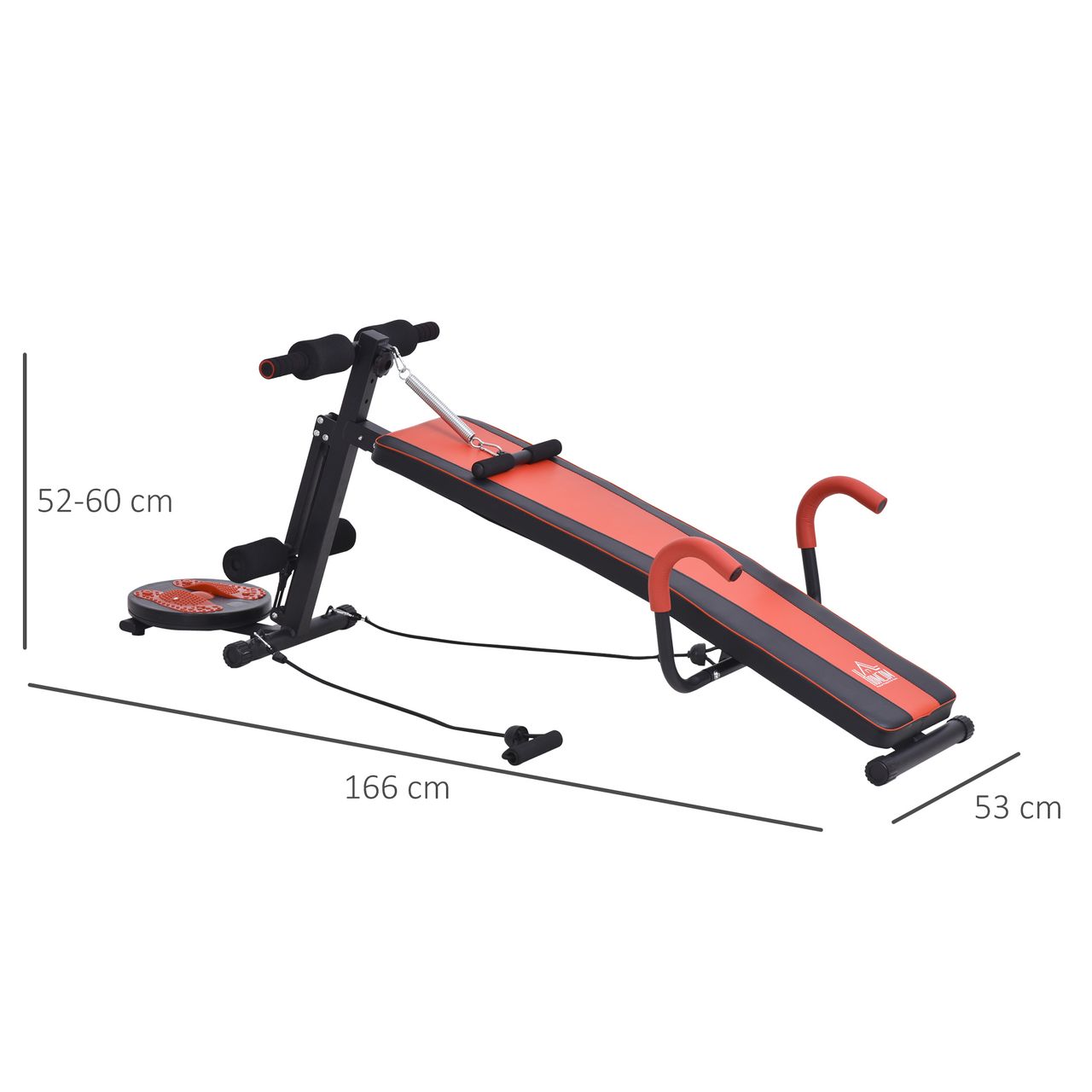 HOMCOM Sit Up Bank Bauchtrainer Trainingsbank Verstellbar Gepolstert mit Widerstand 120 kg Belastbarkeit Rot Schwarz 53x166x52–60 cm