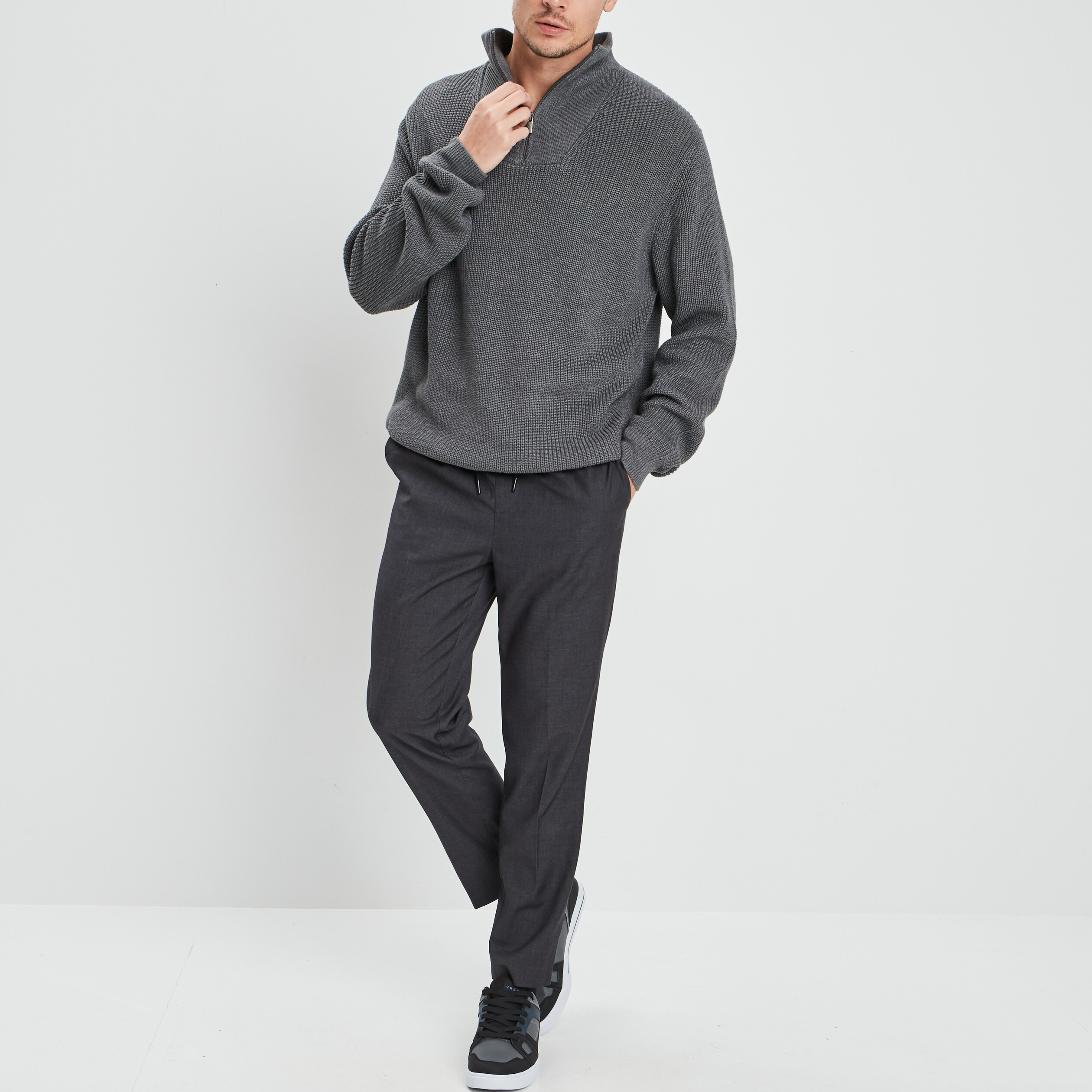 Pull camionneur zippé gris foncé homme | La Halle