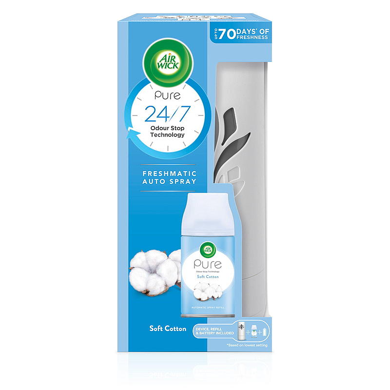 AirWick Luftfrisker 250 ml Cotton Freshmatic Starterkit