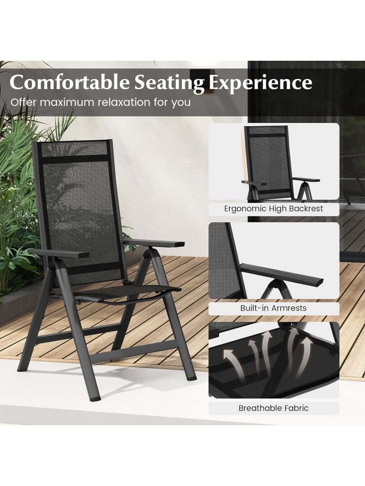 COSTWAY Gartenstuhl Alu 2er Set in Schwarz günstig kaufen onesize