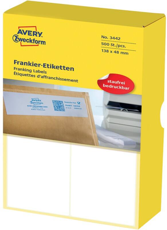 AVERY Zweckform 3442 Frankieretiketten Weiß 138 x 48 mm 250 Blatt à 2 Etiketten