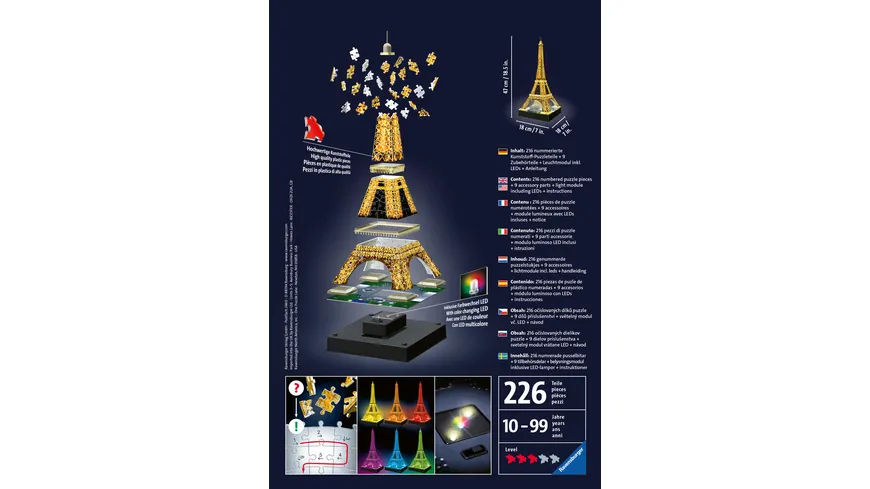 Ravensburger Puzzle - 3D-Puzzle - Eiffelturm bei Nacht, 216 Teile