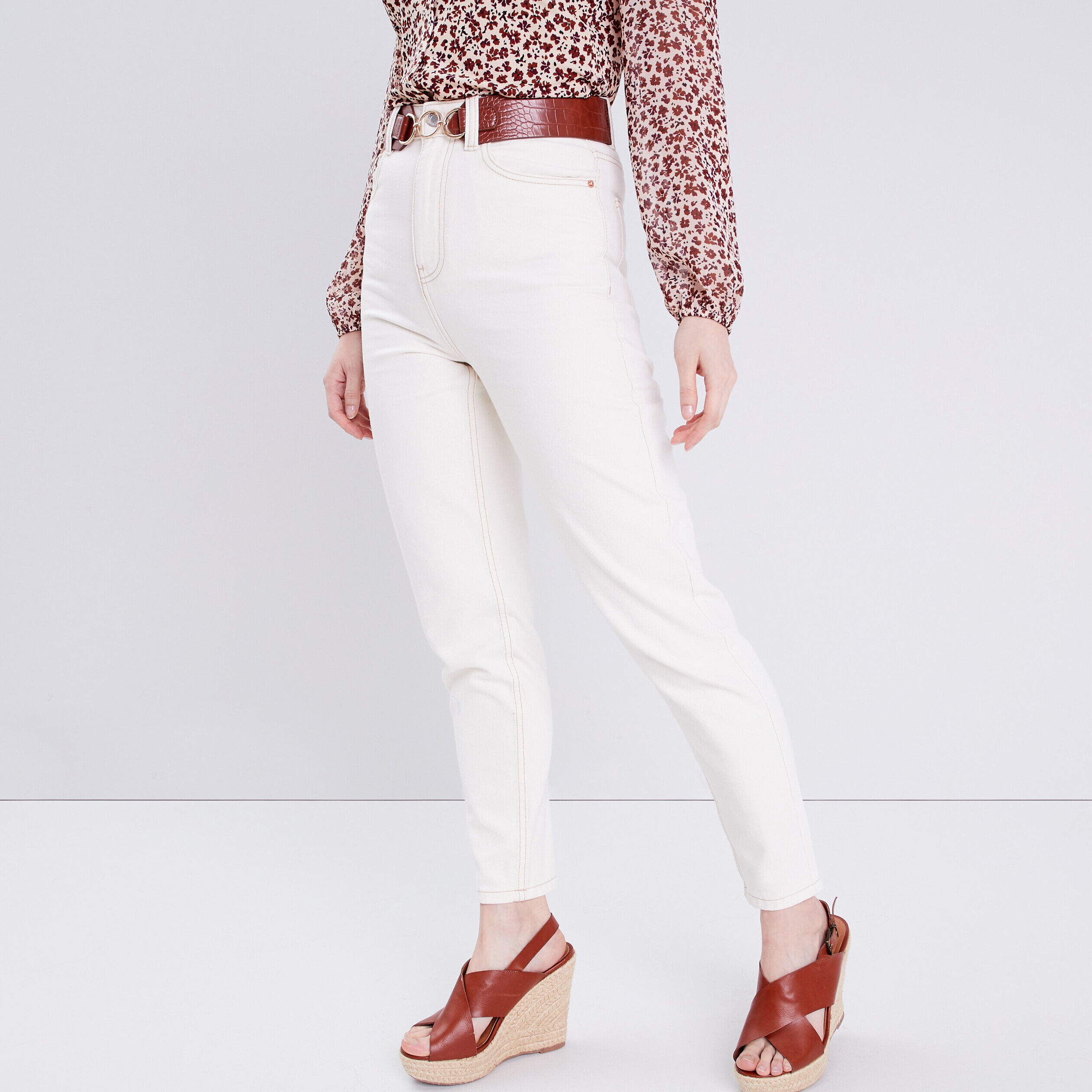 Jeans mom taille haute ecru femme | Cache Cache