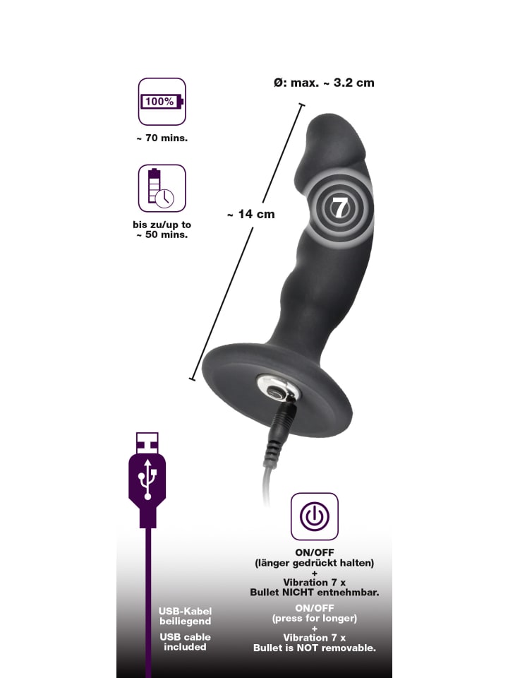 Black Velvets vibrierender Analplug Black Velvets Rechargeable Plug in schwarz günstig kaufen 14 cm