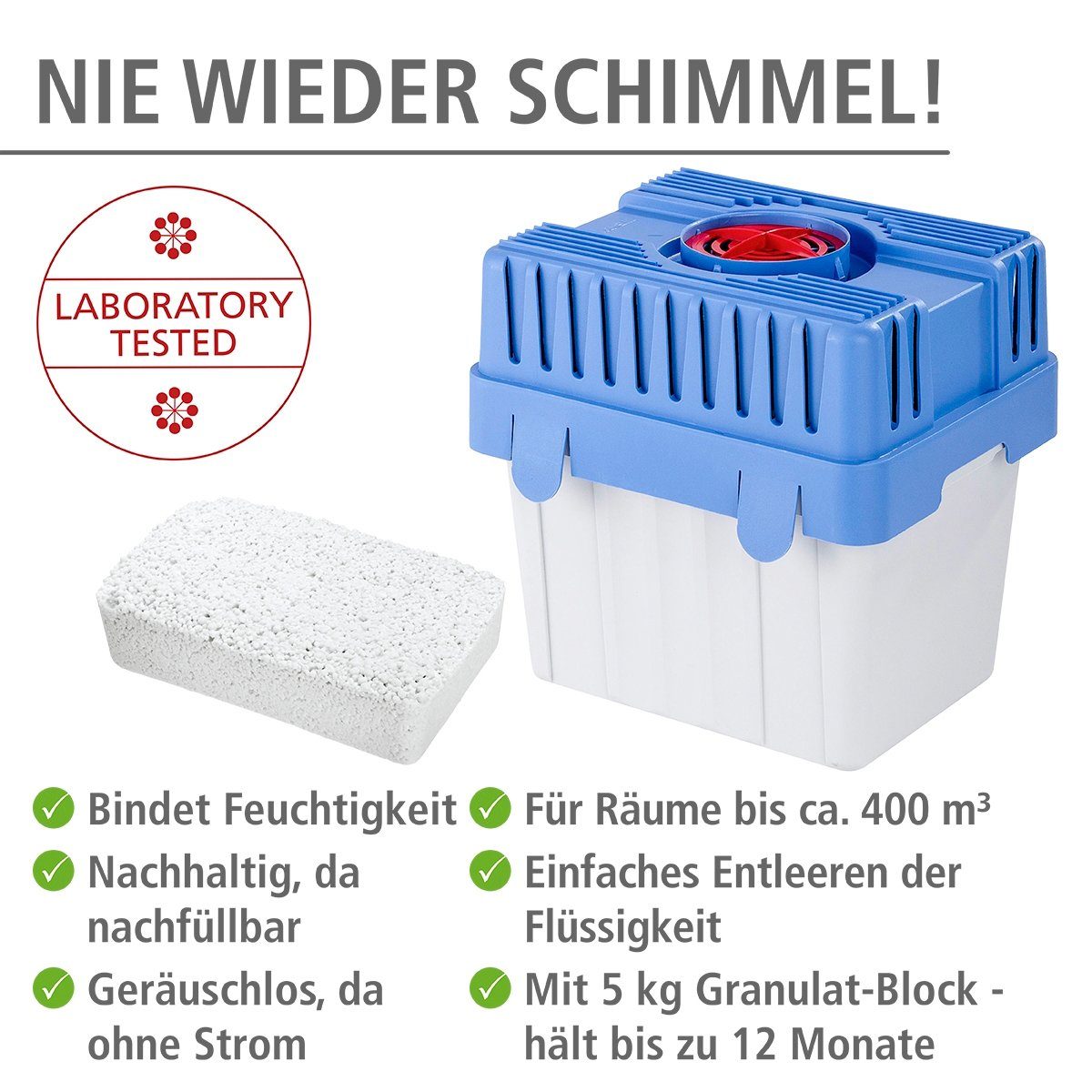 WENKO Luftentfeuchter Feuchtigkeitskiller, für 400 m³ Räume, Tank 8 l, inkl. 5 kg Granulat