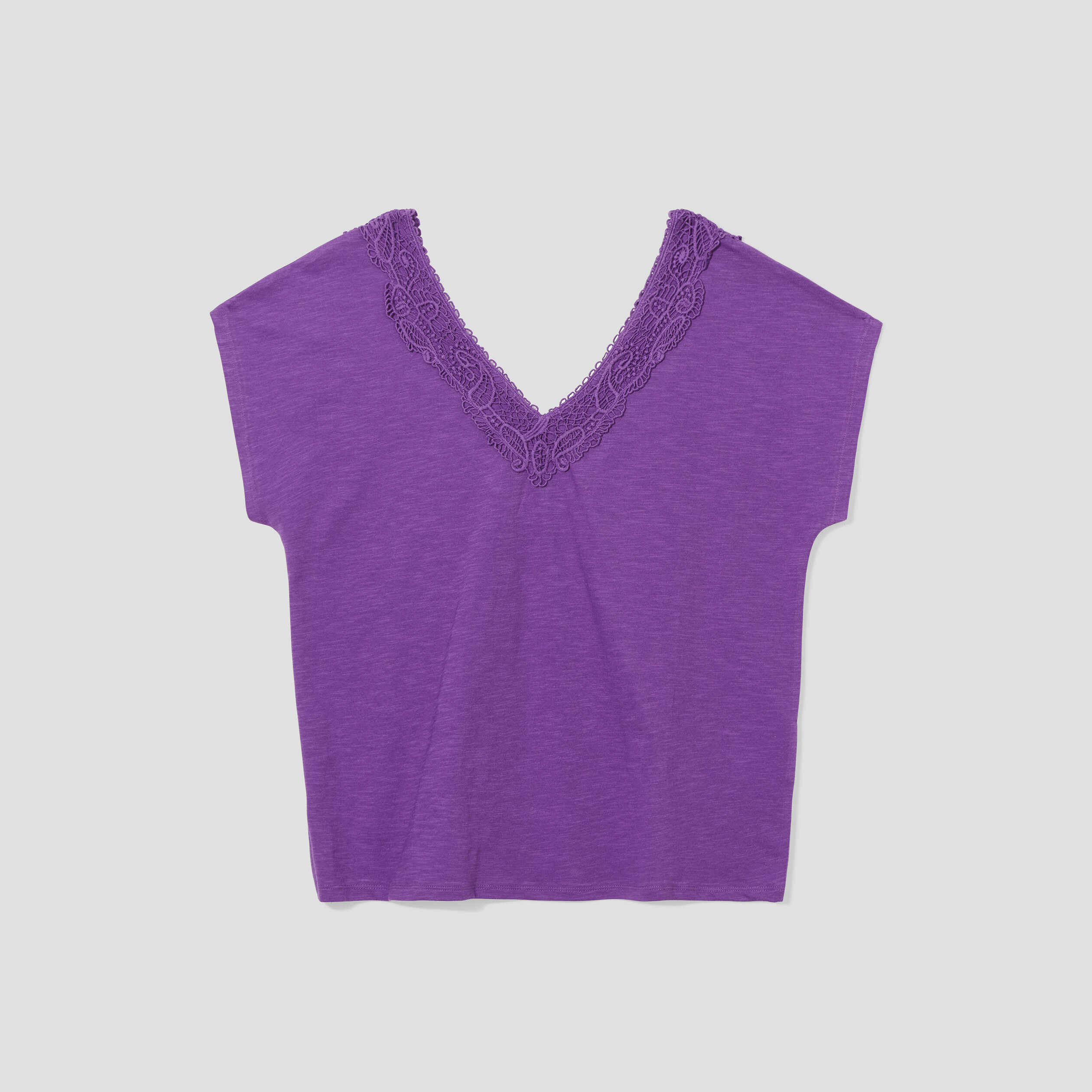 T-shirt col V macramé manches courtes violet femme | La Halle