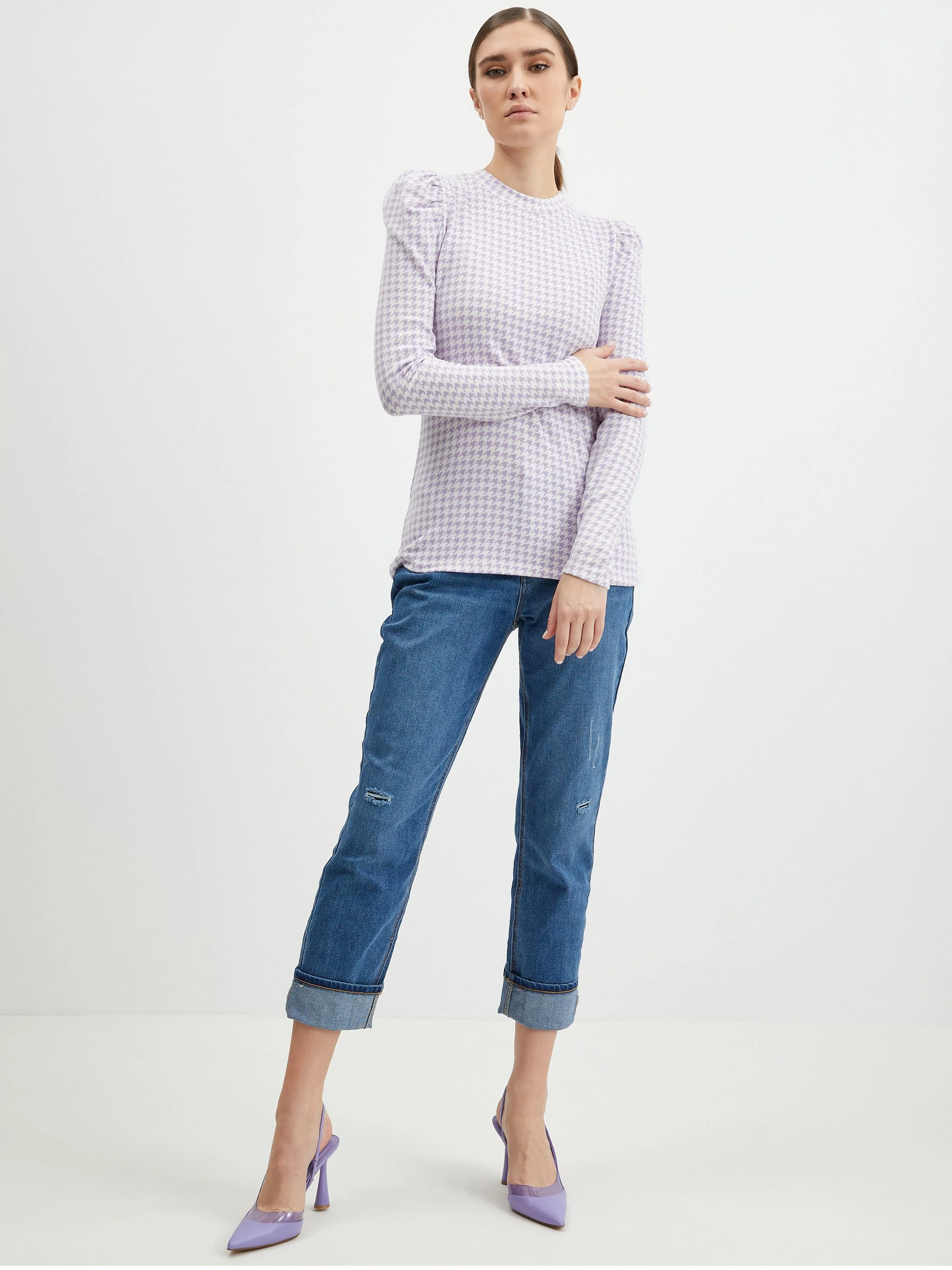 Hellvioletter leichter Damen Pullover mit Karomuster ORSAY