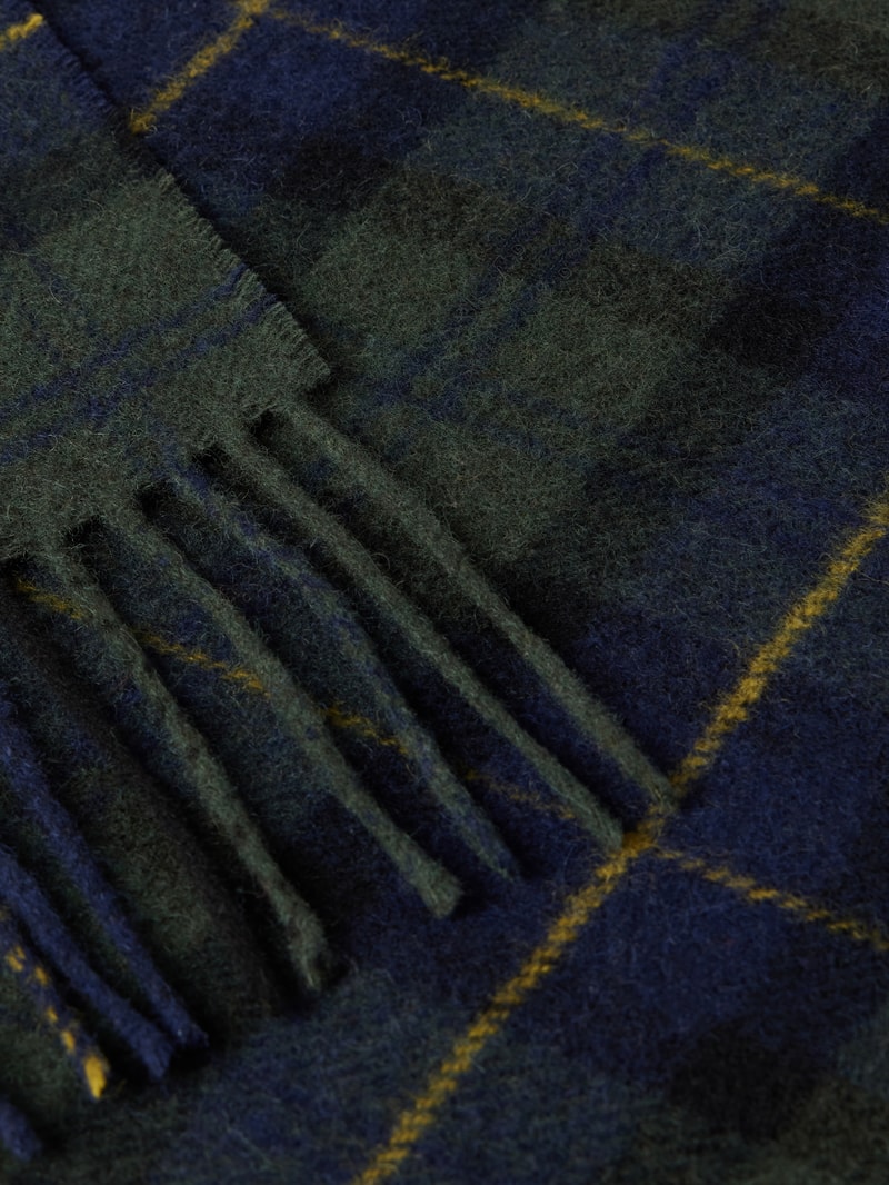 Schal aus Lanawolle mit Tartan-Muster in olivgrün