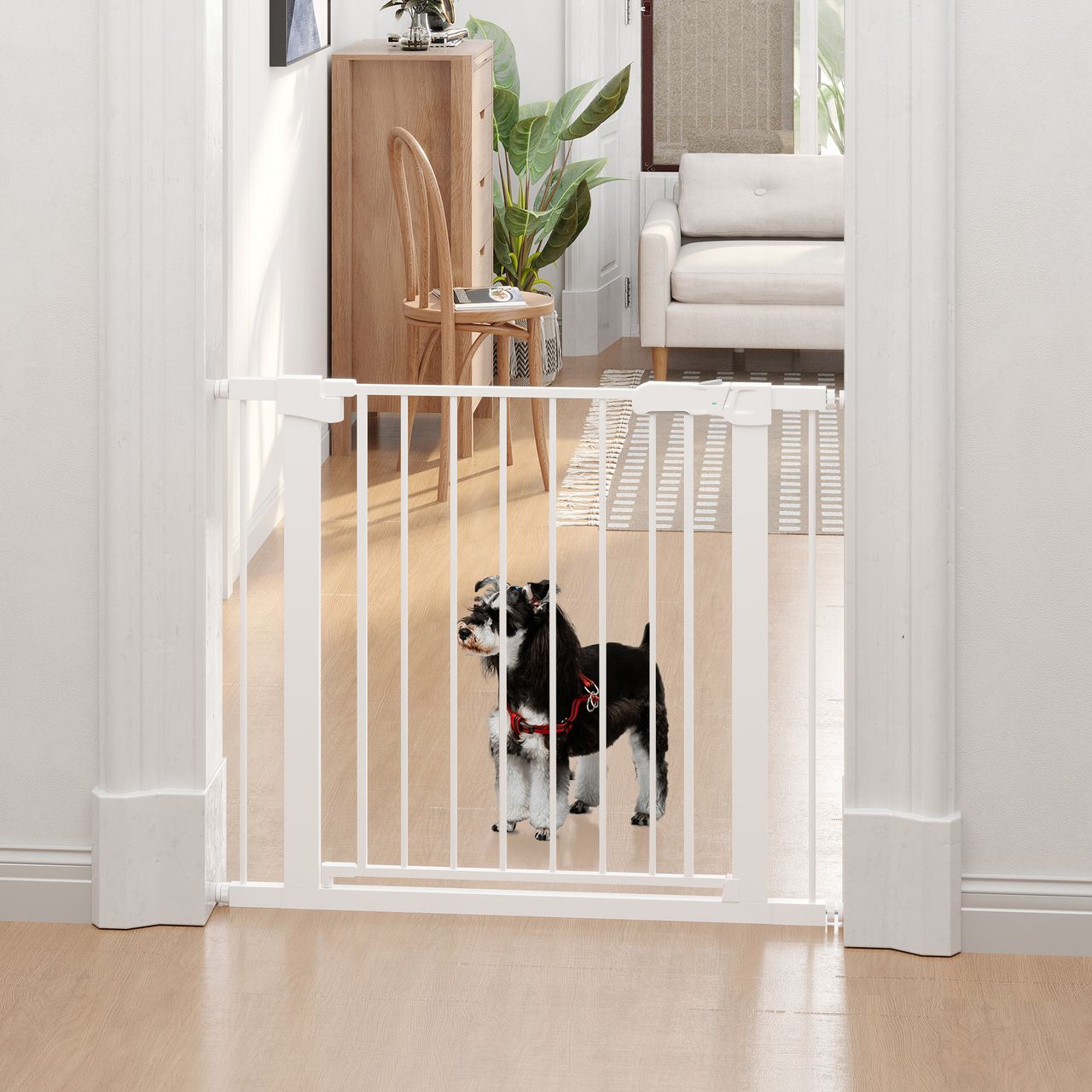 PawHut Türschutzgitter, Treppengitter, 75-96 cm Hundegitter ohne Bohren, Stahl