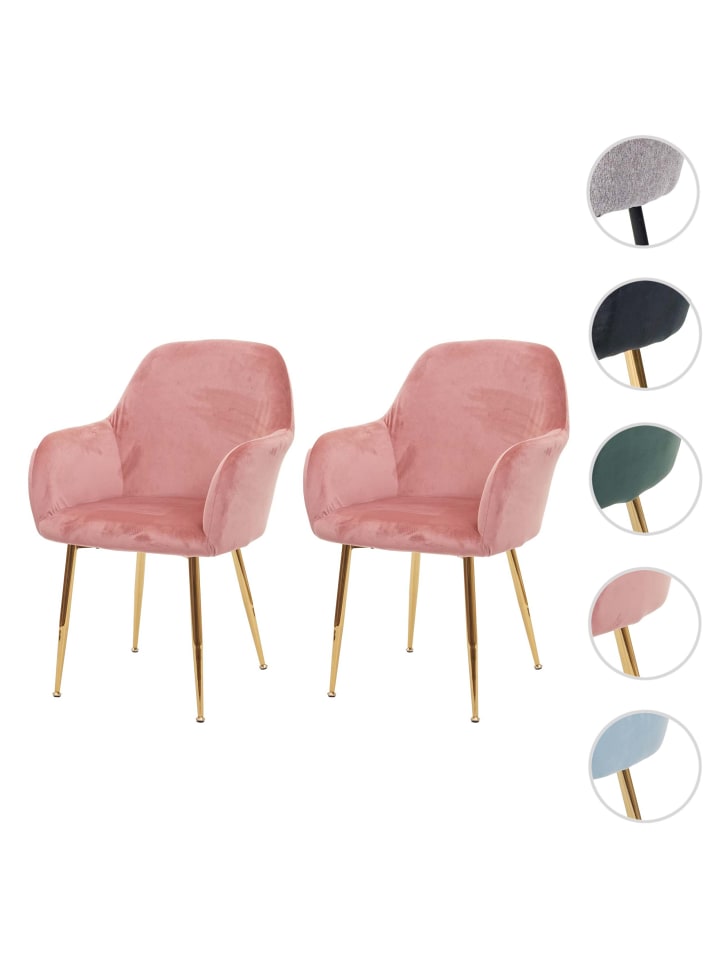 MCW 2er-Set Retro Esszimmerstuhl F18, Samt altrosa, goldene Beine günstig kaufen onesize